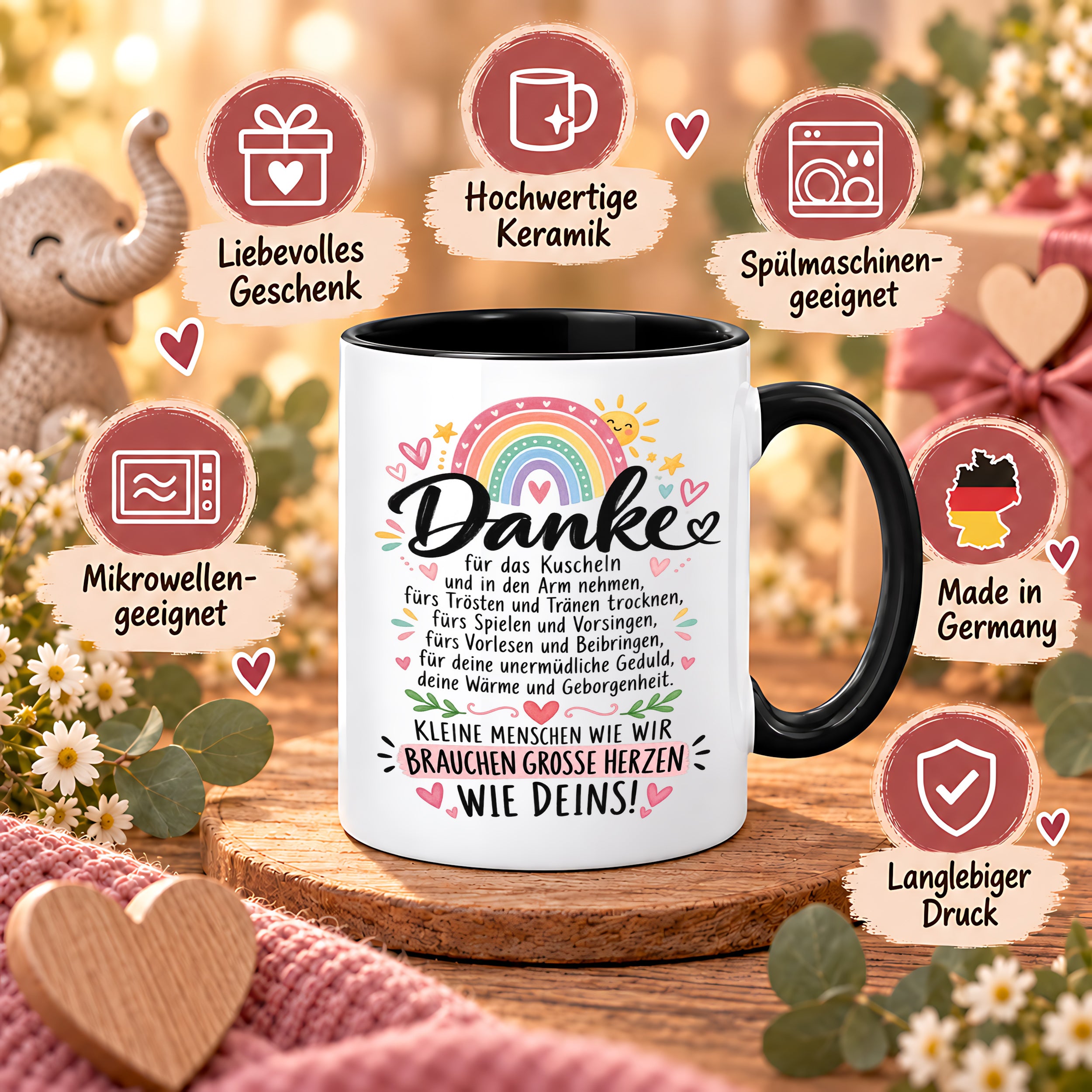 Herzbotschaft Danke Tasse Erzieherin Kindergärtnerin Kaffeetasse KiTa