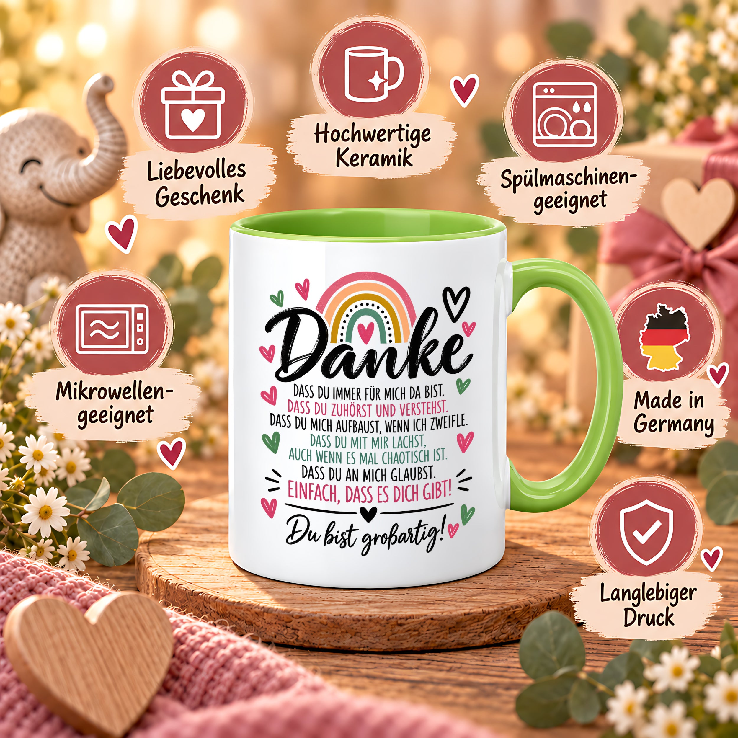Herzbotschaft Tasse Danke Geschenk für Lieblingsmensch Danksagung