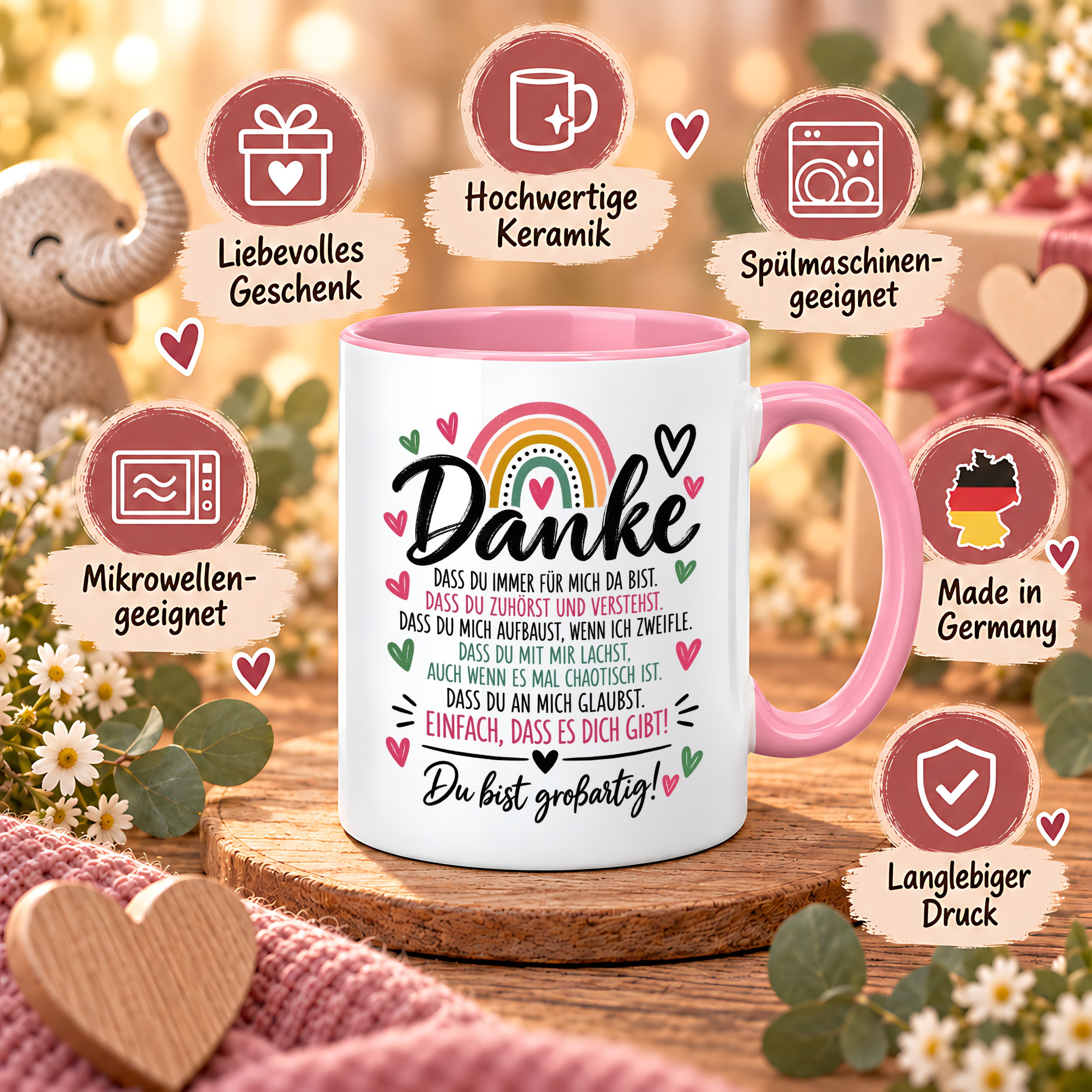 Herzbotschaft Tasse Danke Geschenk für Lieblingsmensch Danksagung