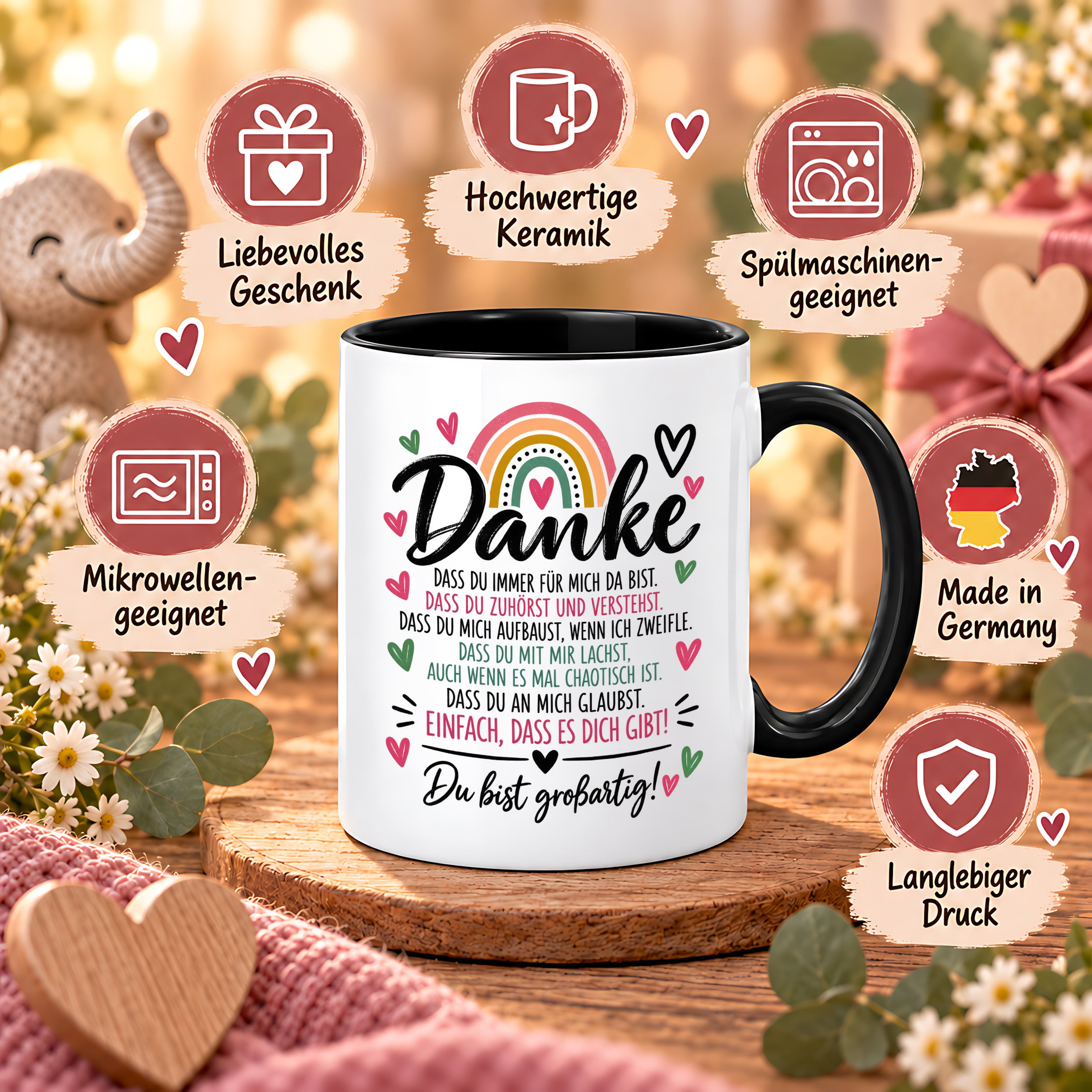 Herzbotschaft Tasse Danke Geschenk für Lieblingsmensch Danksagung