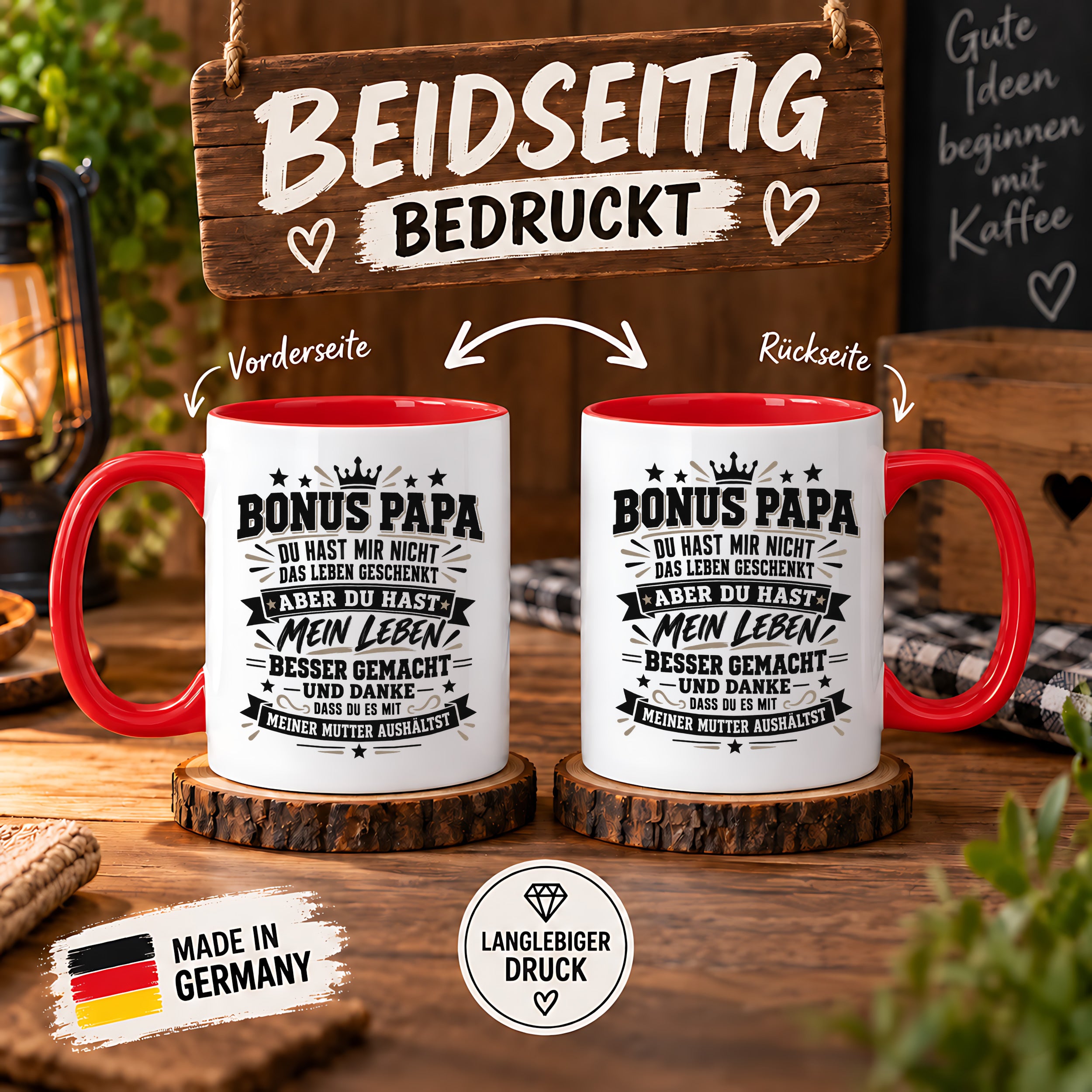 Herzbotschaft Stiefvater Tasse Geschenk Bonus Papa Kaffeetasse Stiefpapa