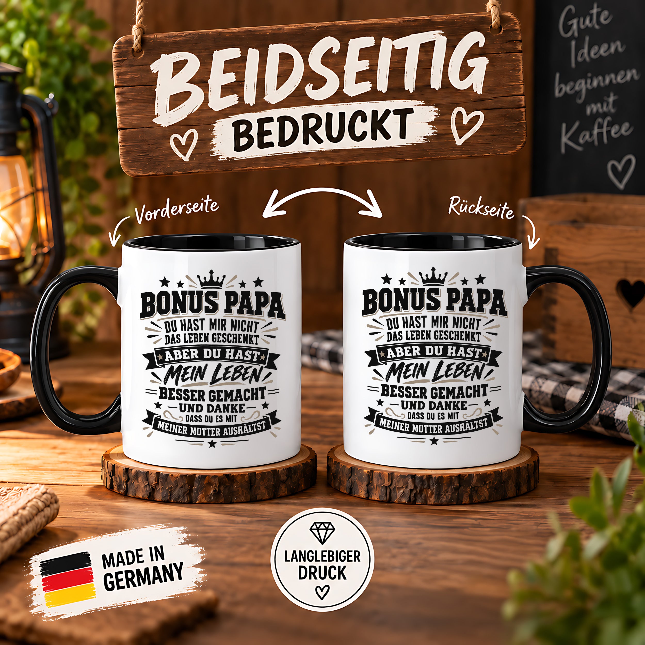 Herzbotschaft Stiefvater Tasse Geschenk Bonus Papa Kaffeetasse Stiefpapa