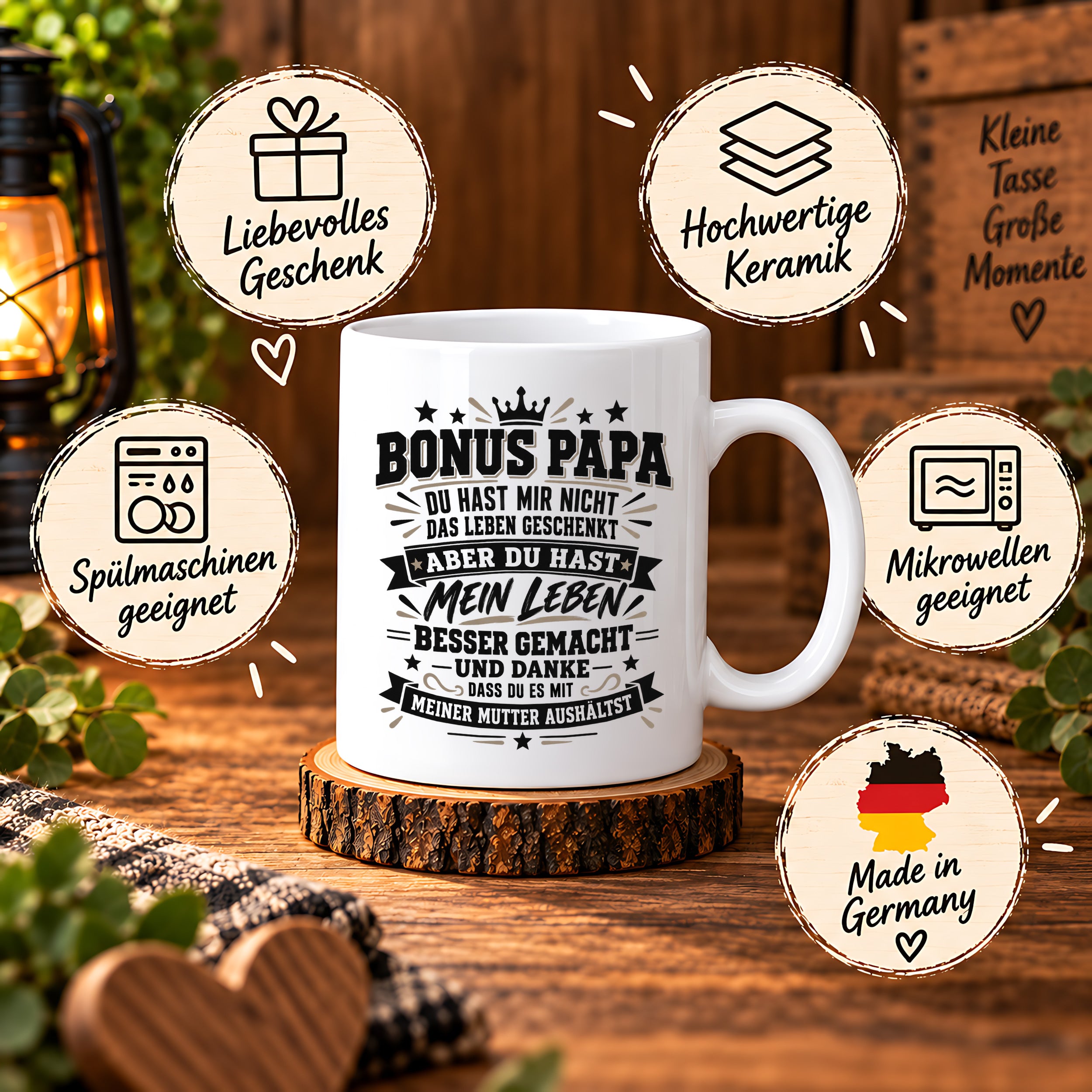 Herzbotschaft Stiefvater Tasse Geschenk Bonus Papa Kaffeetasse Stiefpapa