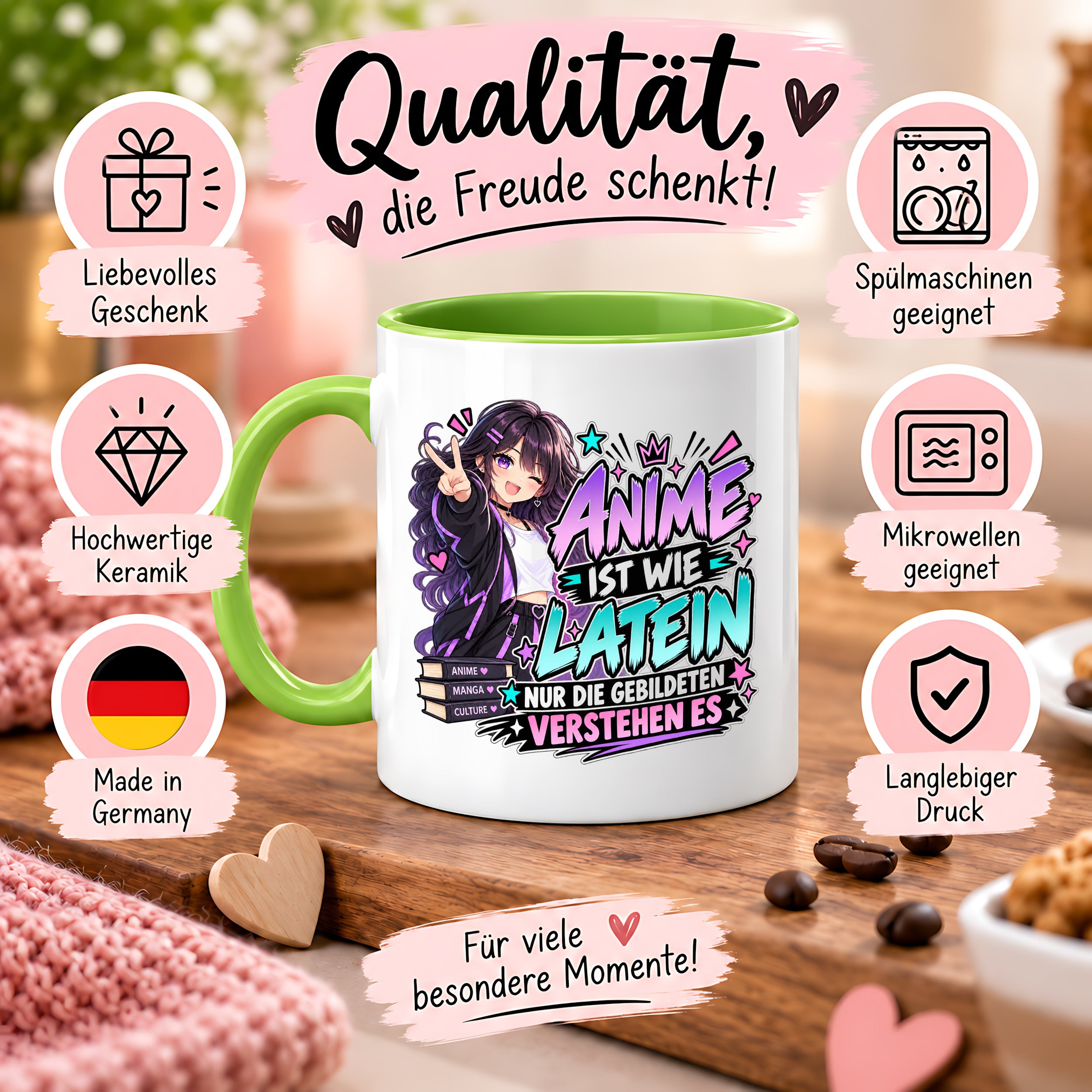 Herzbotschaft Tasse Anime ist wie Latein Geschenk für Anime Fan