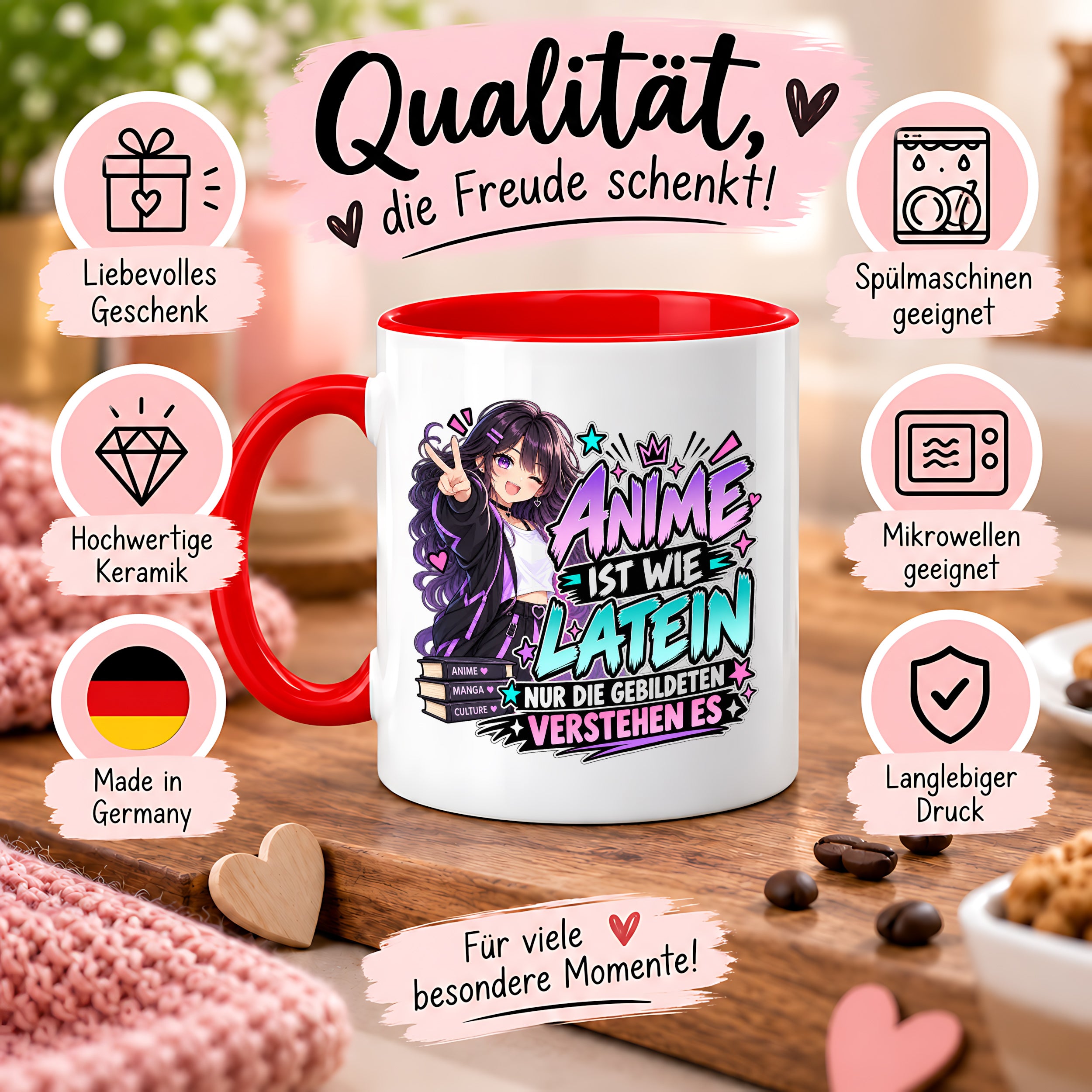 Herzbotschaft Tasse Anime ist wie Latein Geschenk für Anime Fan