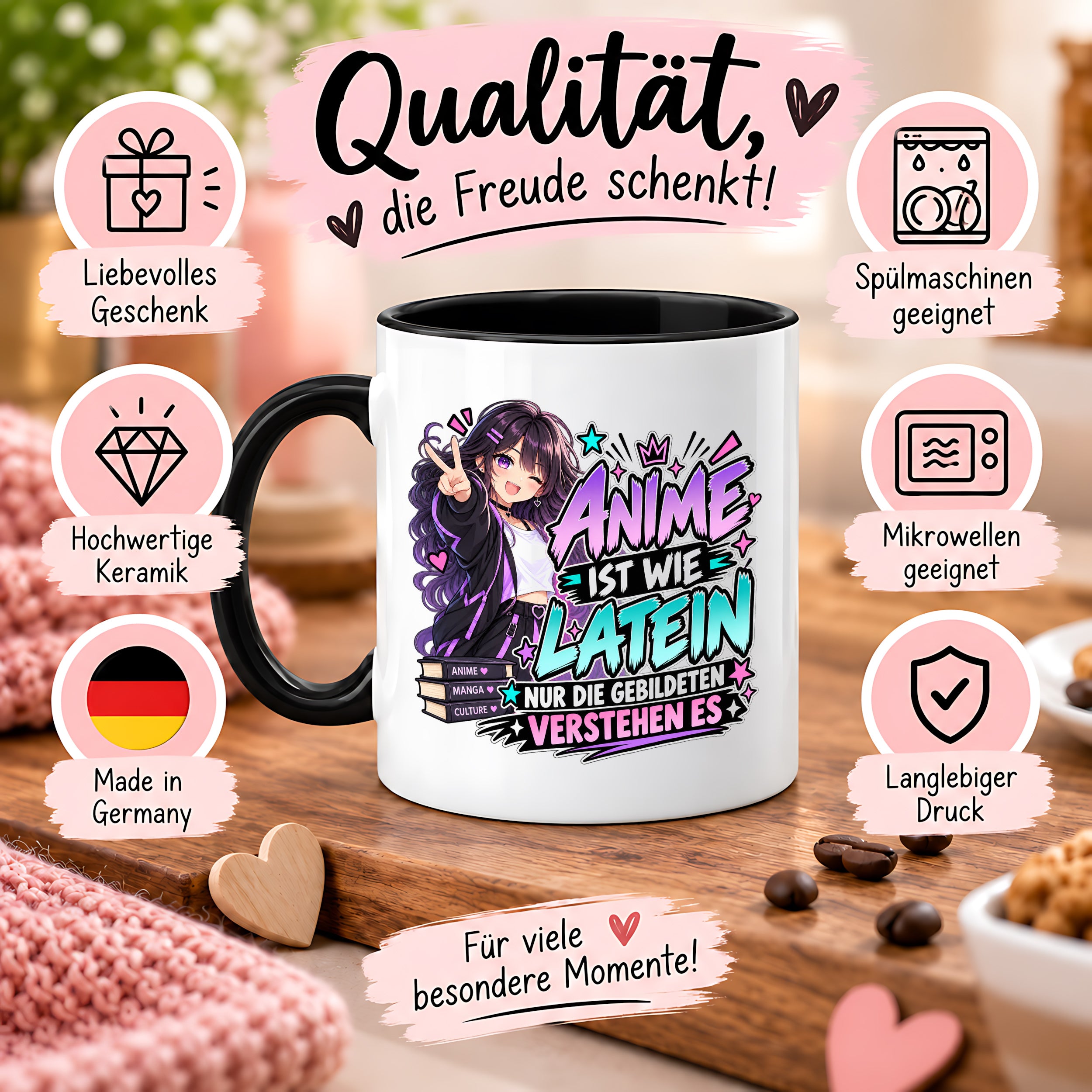 Herzbotschaft Tasse Anime ist wie Latein Geschenk für Anime Fan