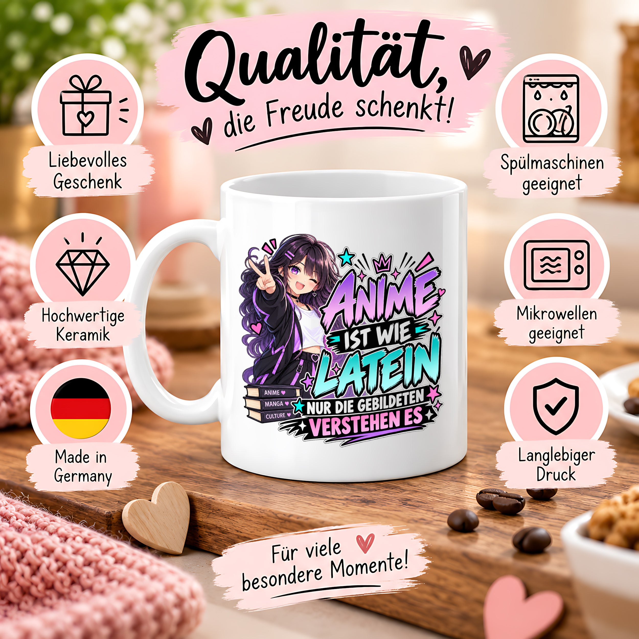 Herzbotschaft Tasse Anime ist wie Latein Geschenk für Anime Fan