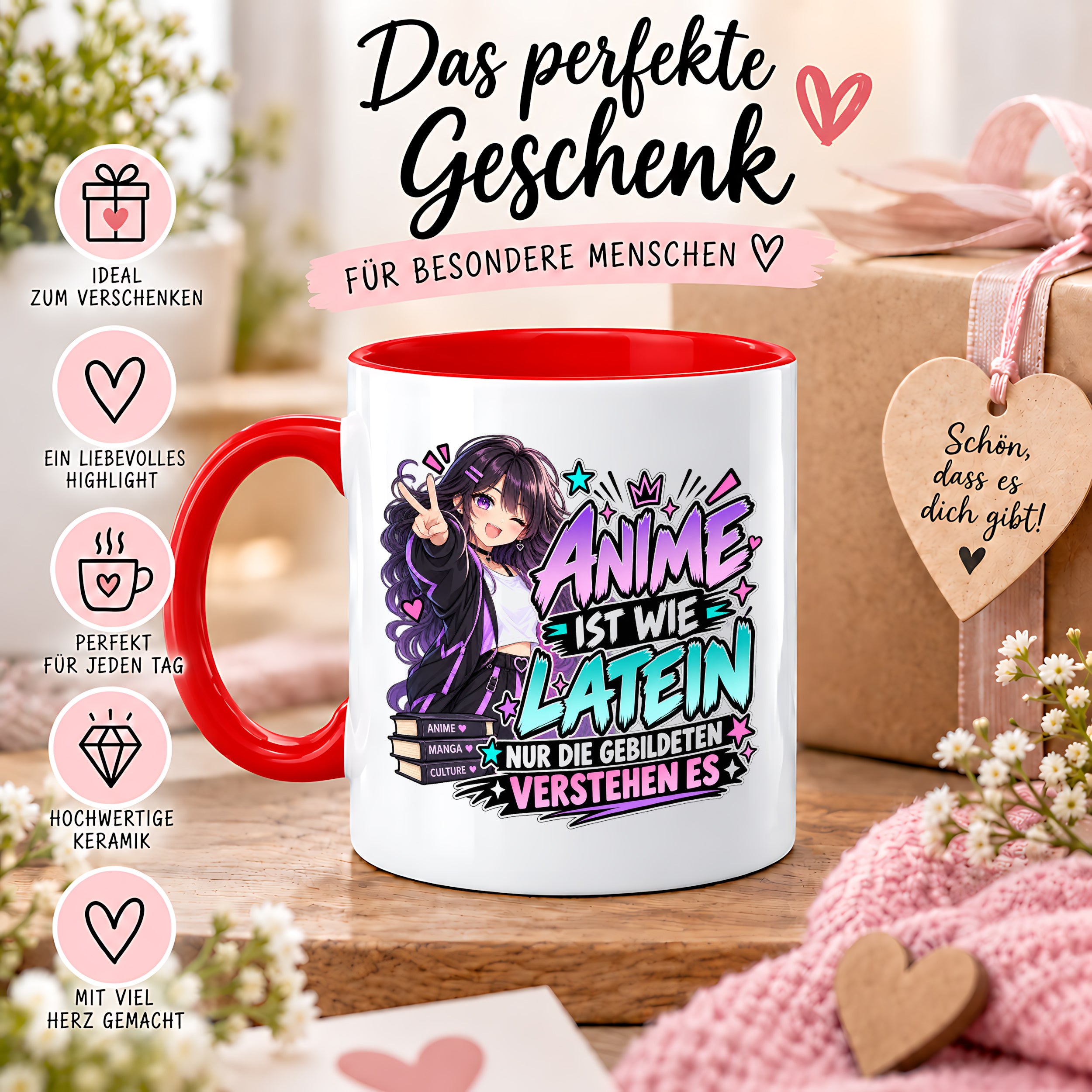 Herzbotschaft Tasse Anime ist wie Latein Geschenk für Anime Fan