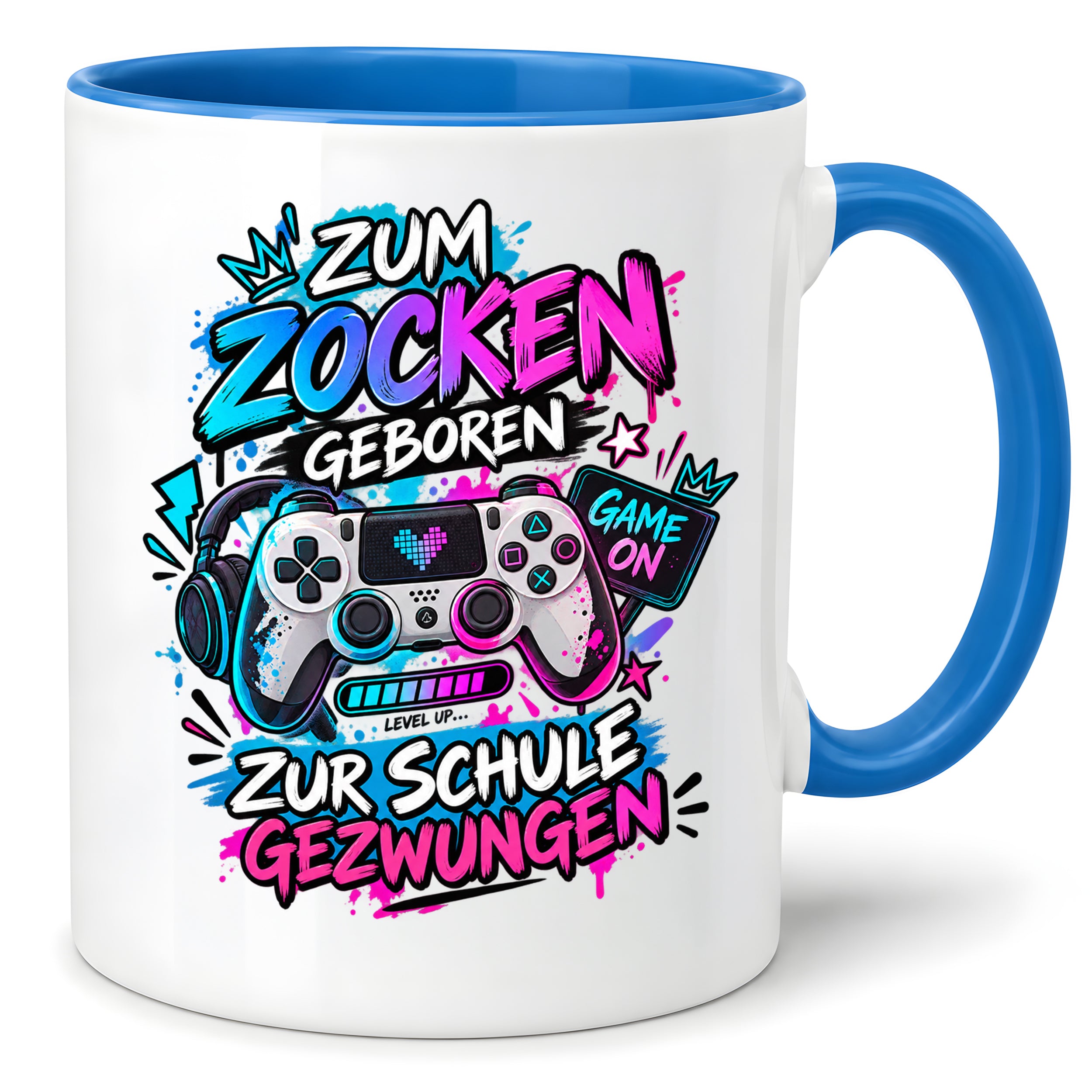 Herzbotschaft Tasse Zum Zocken geboren zur Schule gezwungen Gamertasse