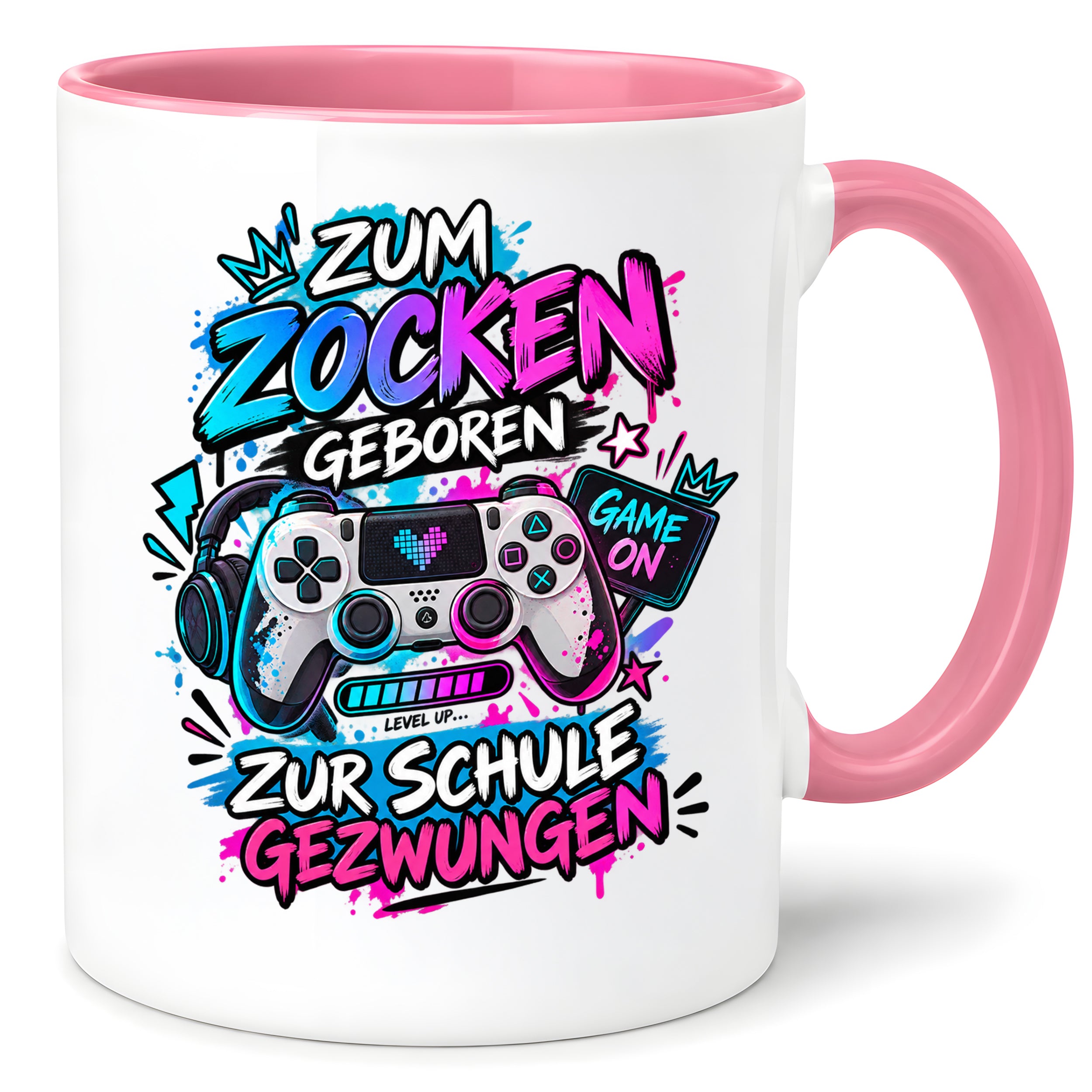 Herzbotschaft Tasse Zum Zocken geboren zur Schule gezwungen Gamertasse