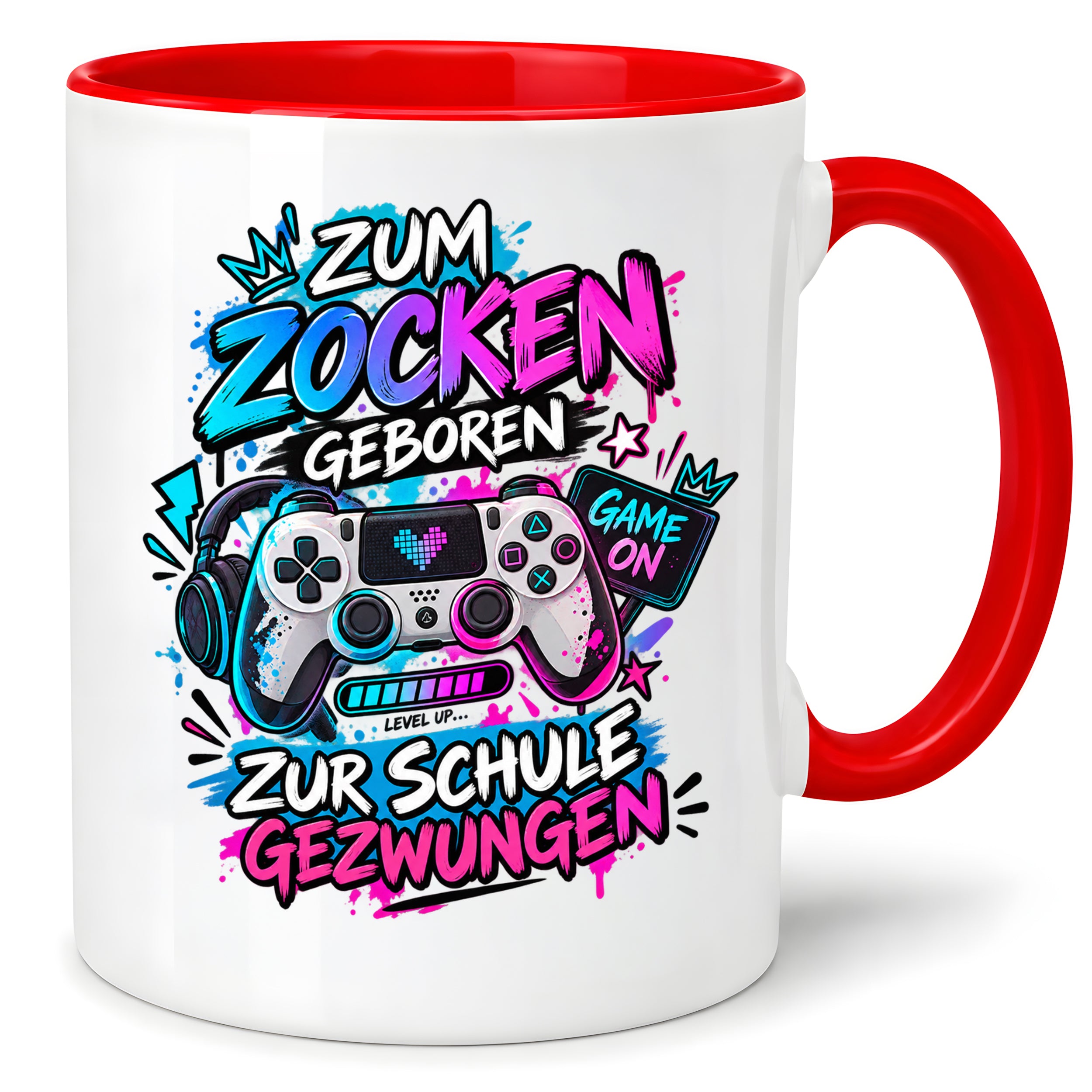 Herzbotschaft Tasse Zum Zocken geboren zur Schule gezwungen Gamertasse