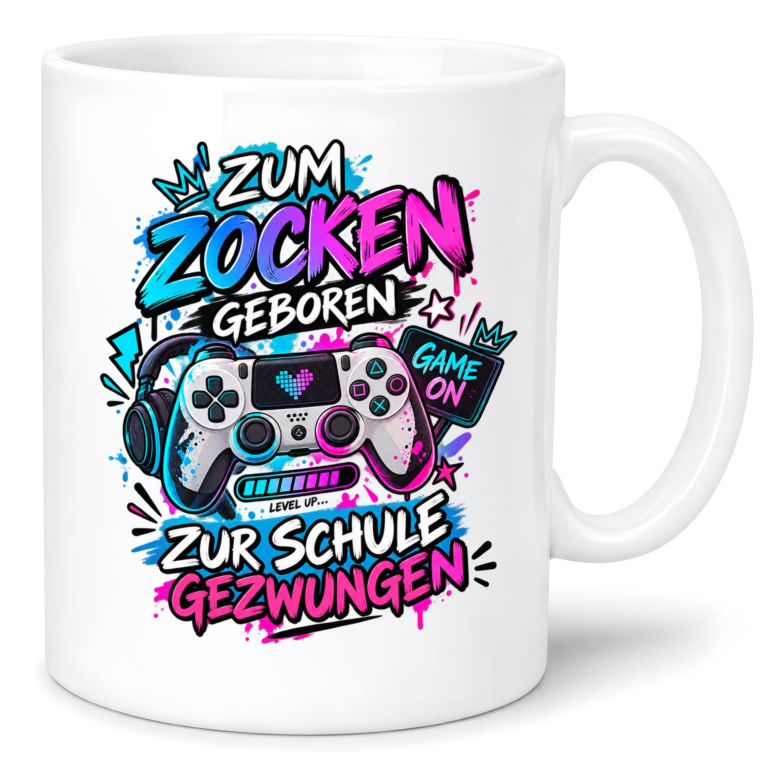 Herzbotschaft Tasse Zum Zocken geboren zur Schule gezwungen Gamertasse