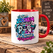 Herzbotschaft Tasse Zum Zocken geboren zur Schule gezwungen Gamertasse