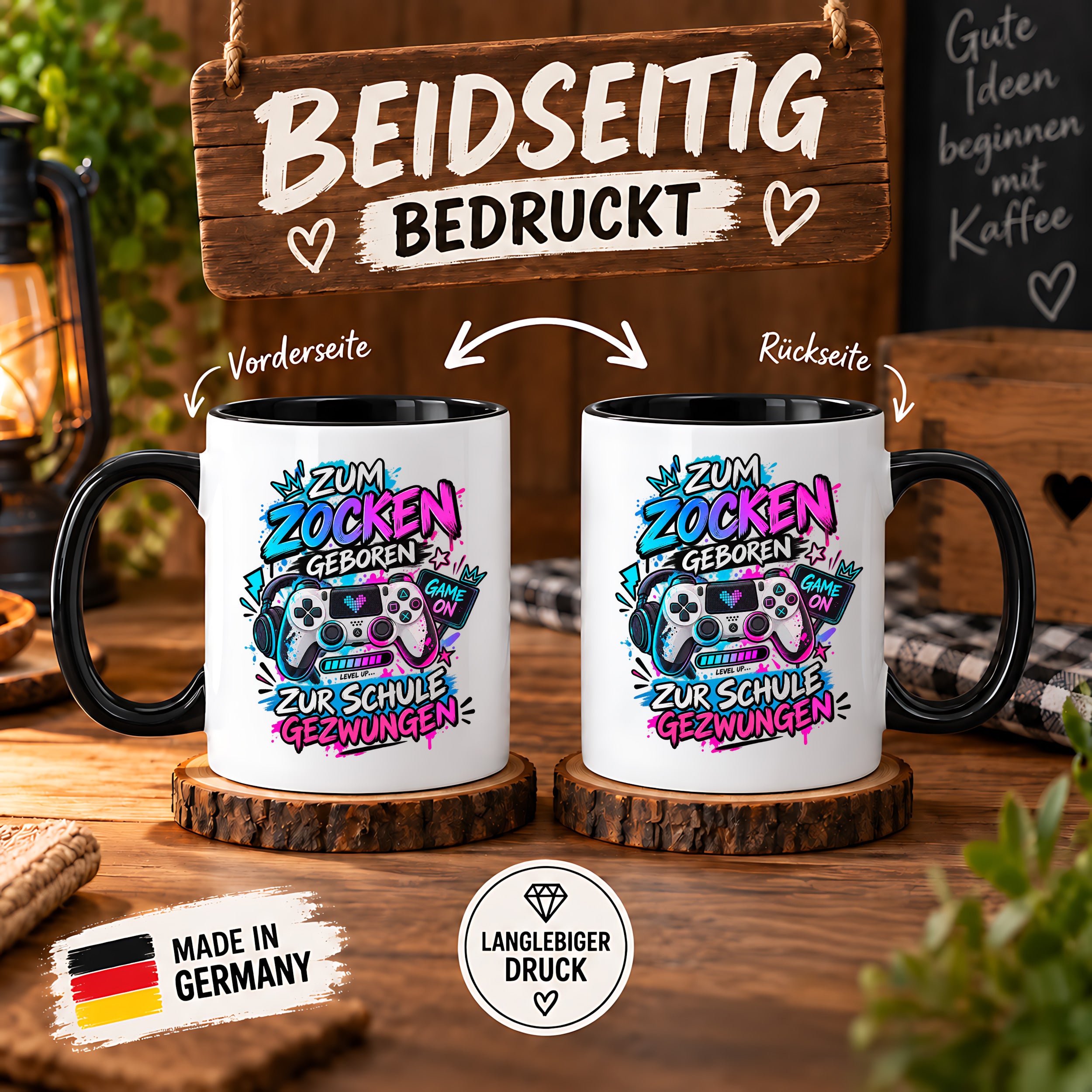 Herzbotschaft Tasse Zum Zocken geboren zur Schule gezwungen Gamertasse
