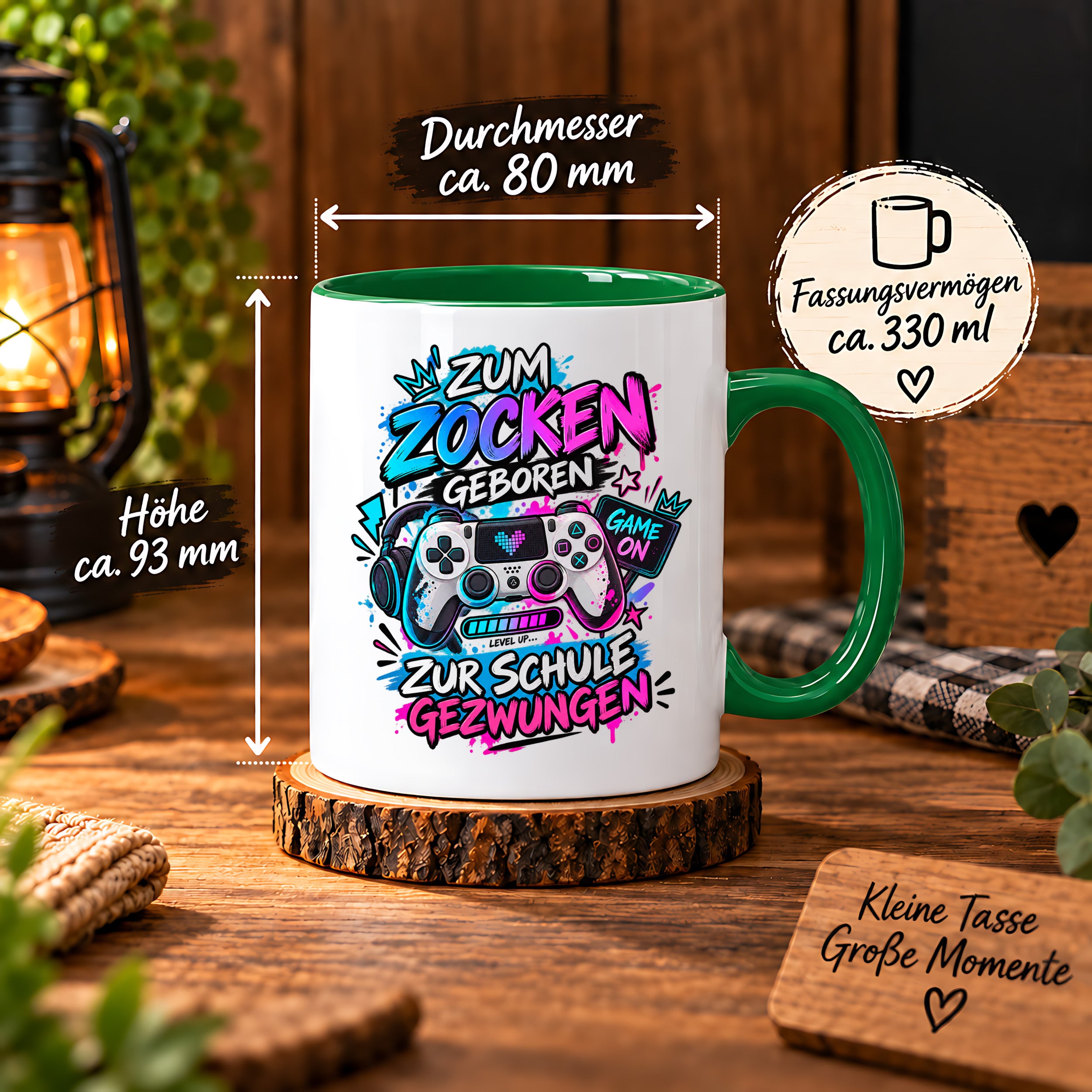 Herzbotschaft Tasse Zum Zocken geboren zur Schule gezwungen Gamertasse
