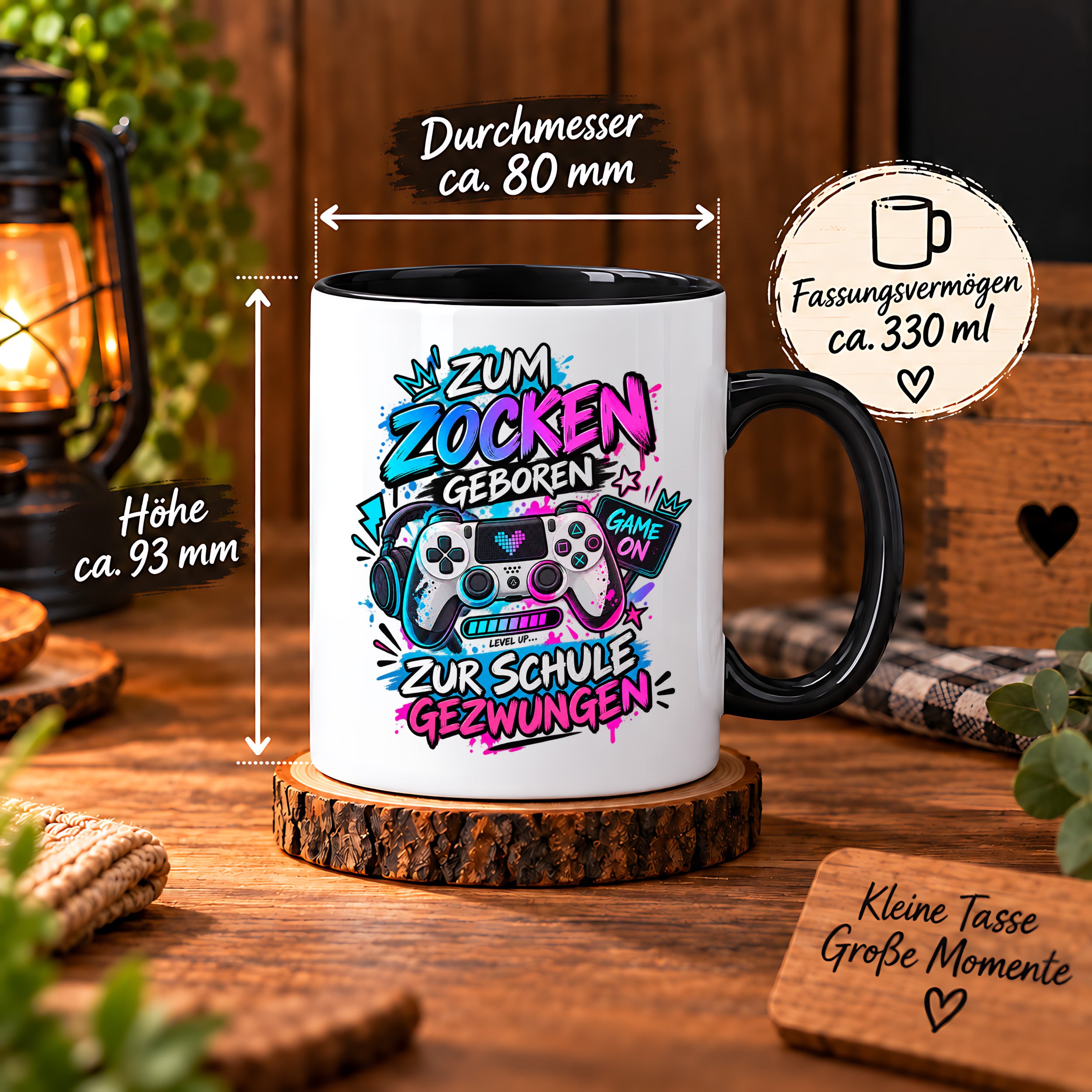 Herzbotschaft Tasse Zum Zocken geboren zur Schule gezwungen Gamertasse