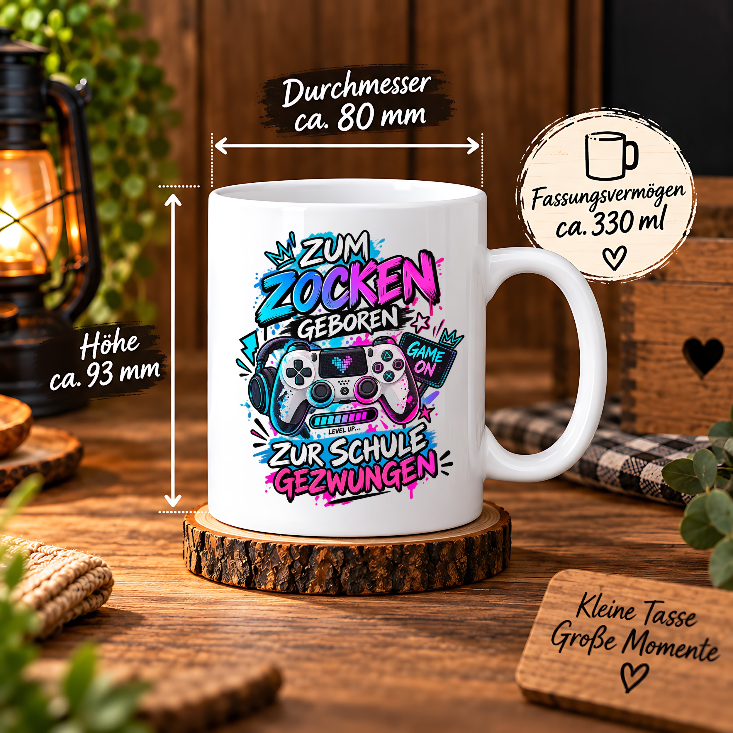 Herzbotschaft Tasse Zum Zocken geboren zur Schule gezwungen Gamertasse