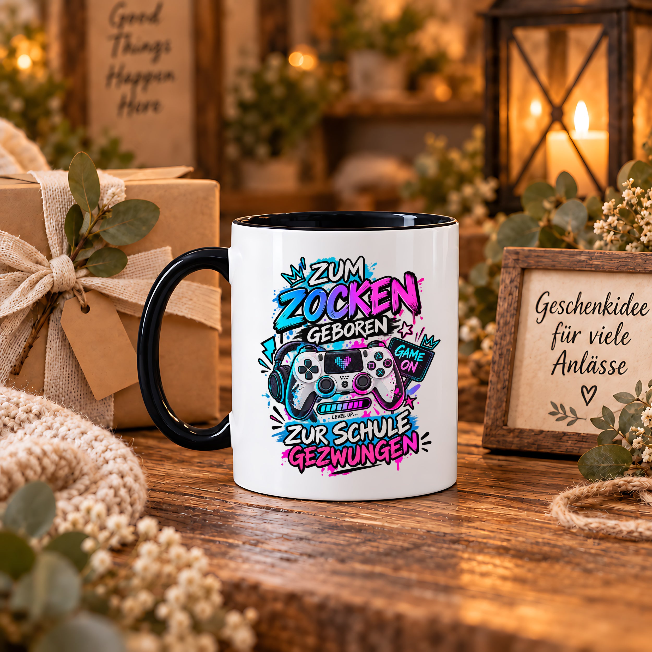 Herzbotschaft Tasse Zum Zocken geboren zur Schule gezwungen Gamertasse