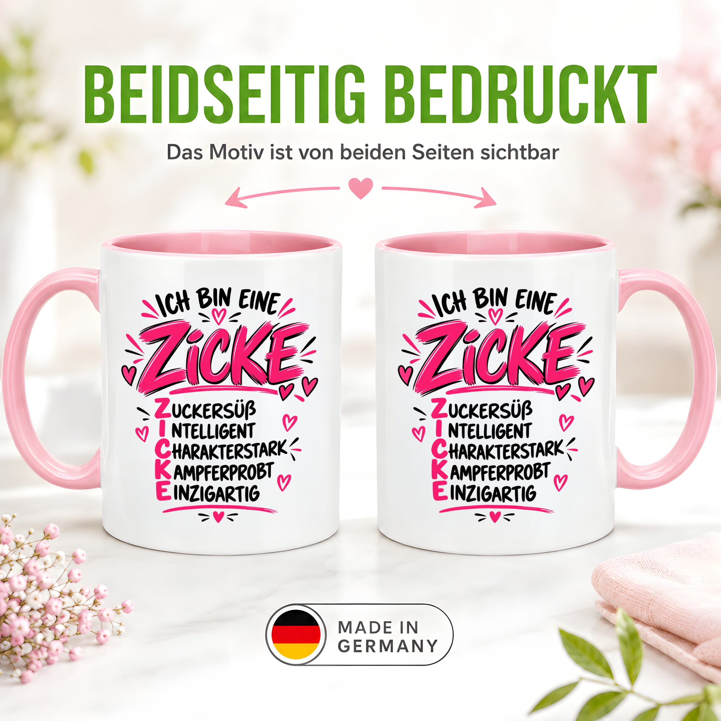 Herzbotschaft Tasse Zicke Zuckersüß Intelligent Geschenk 330 ml
