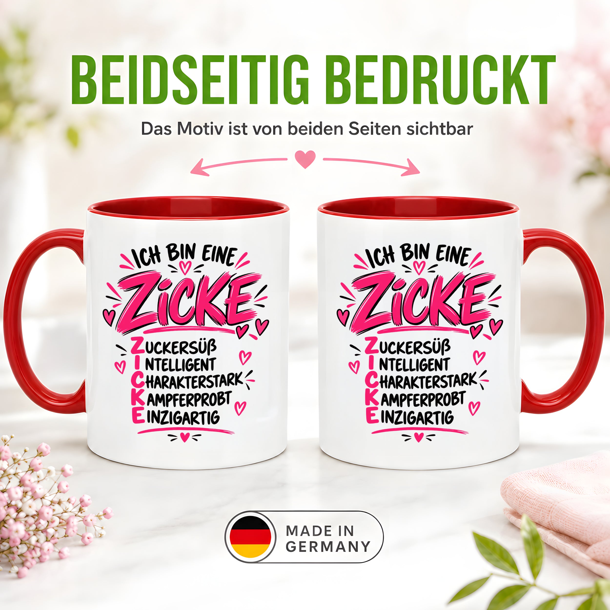 Herzbotschaft Tasse Zicke Zuckersüß Intelligent Geschenk 330 ml