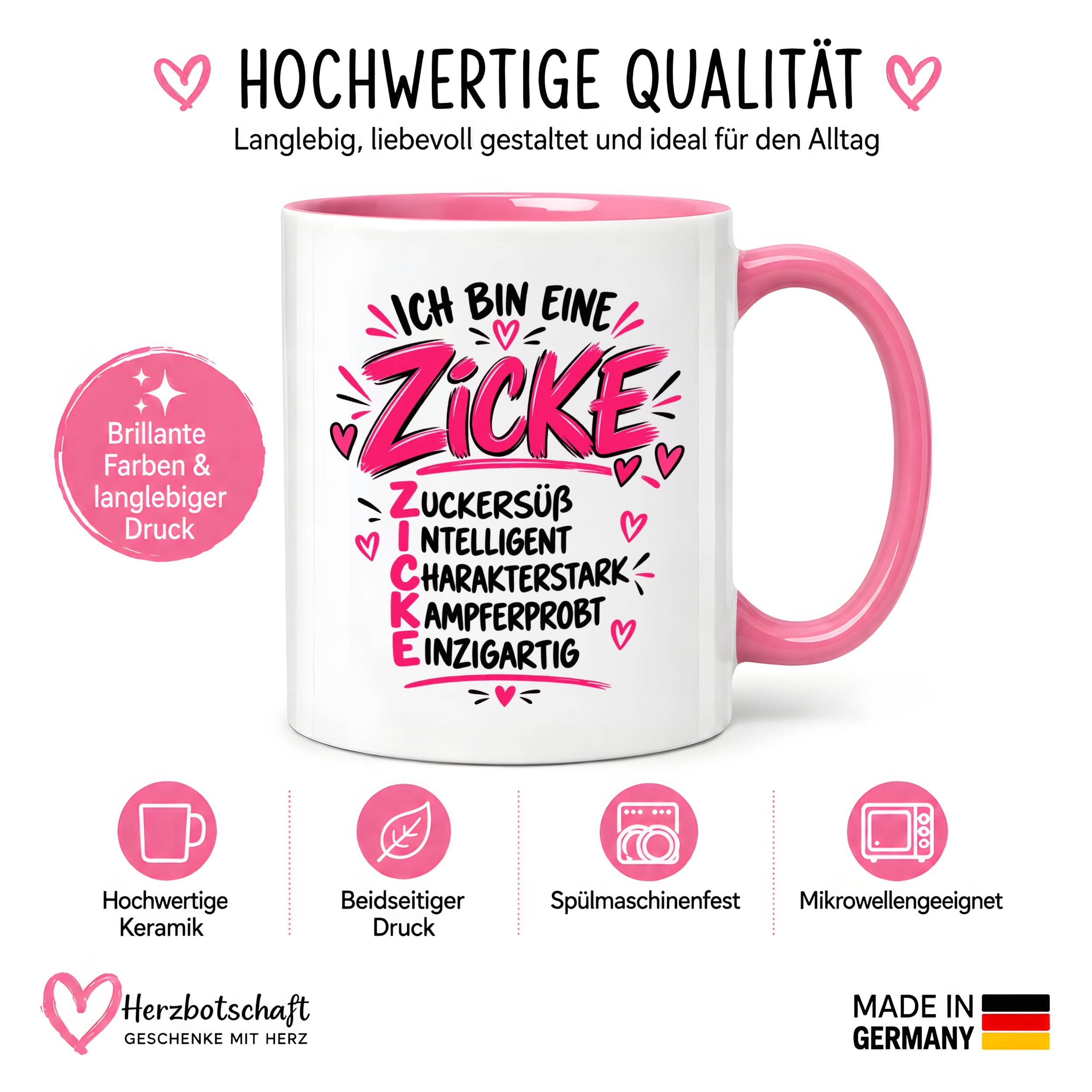Herzbotschaft Tasse Zicke Zuckersüß Intelligent Geschenk 330 ml