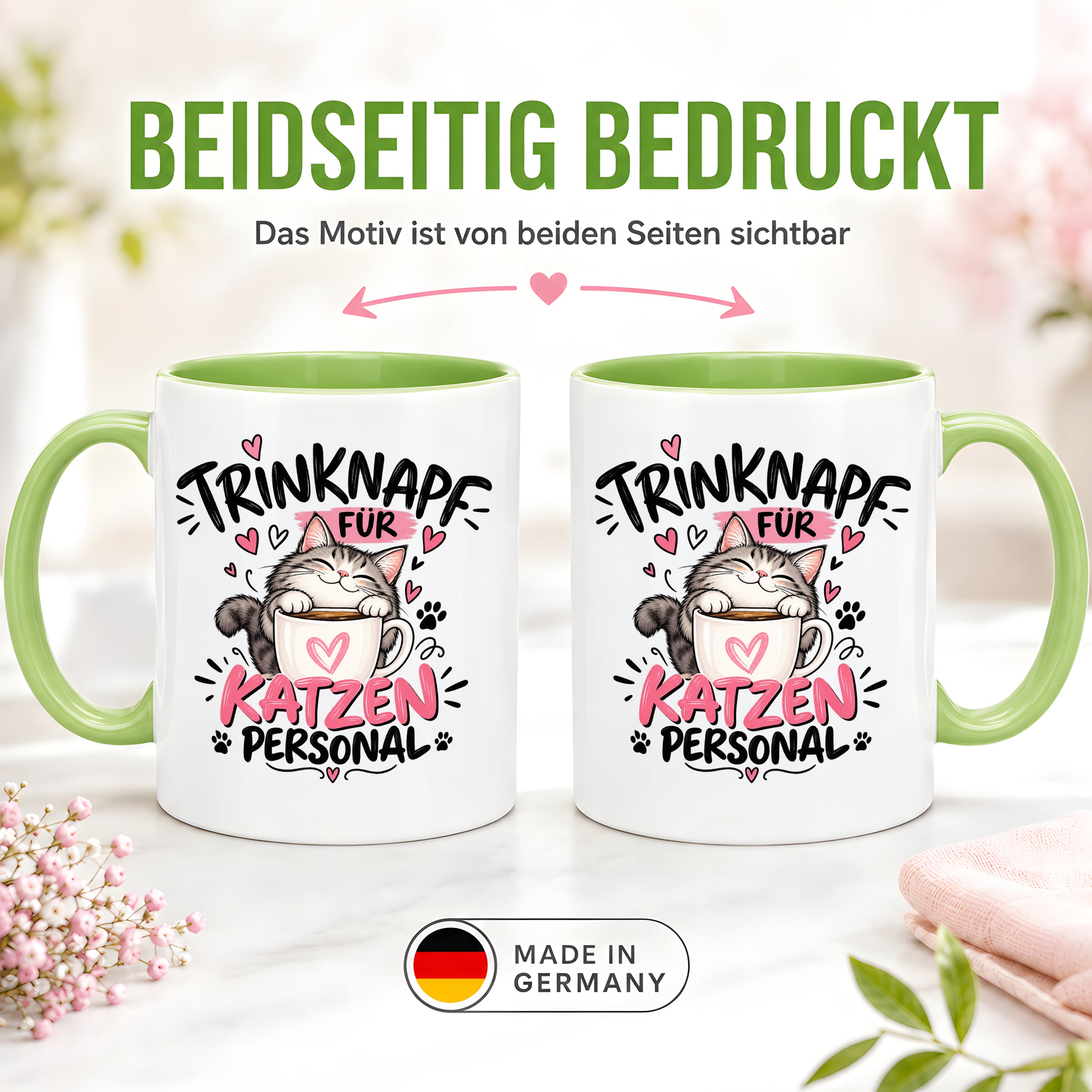 Herzbotschaft Tasse Katzenpersonal Trinknapf Katzen Geschenk 330 ml