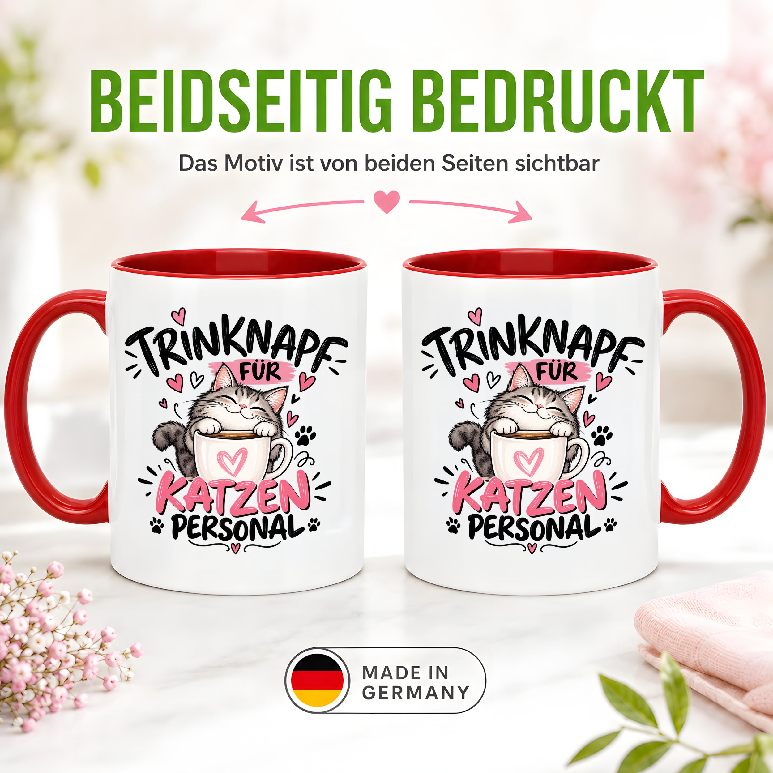 Herzbotschaft Tasse Katzenpersonal Trinknapf Katzen Geschenk 330 ml
