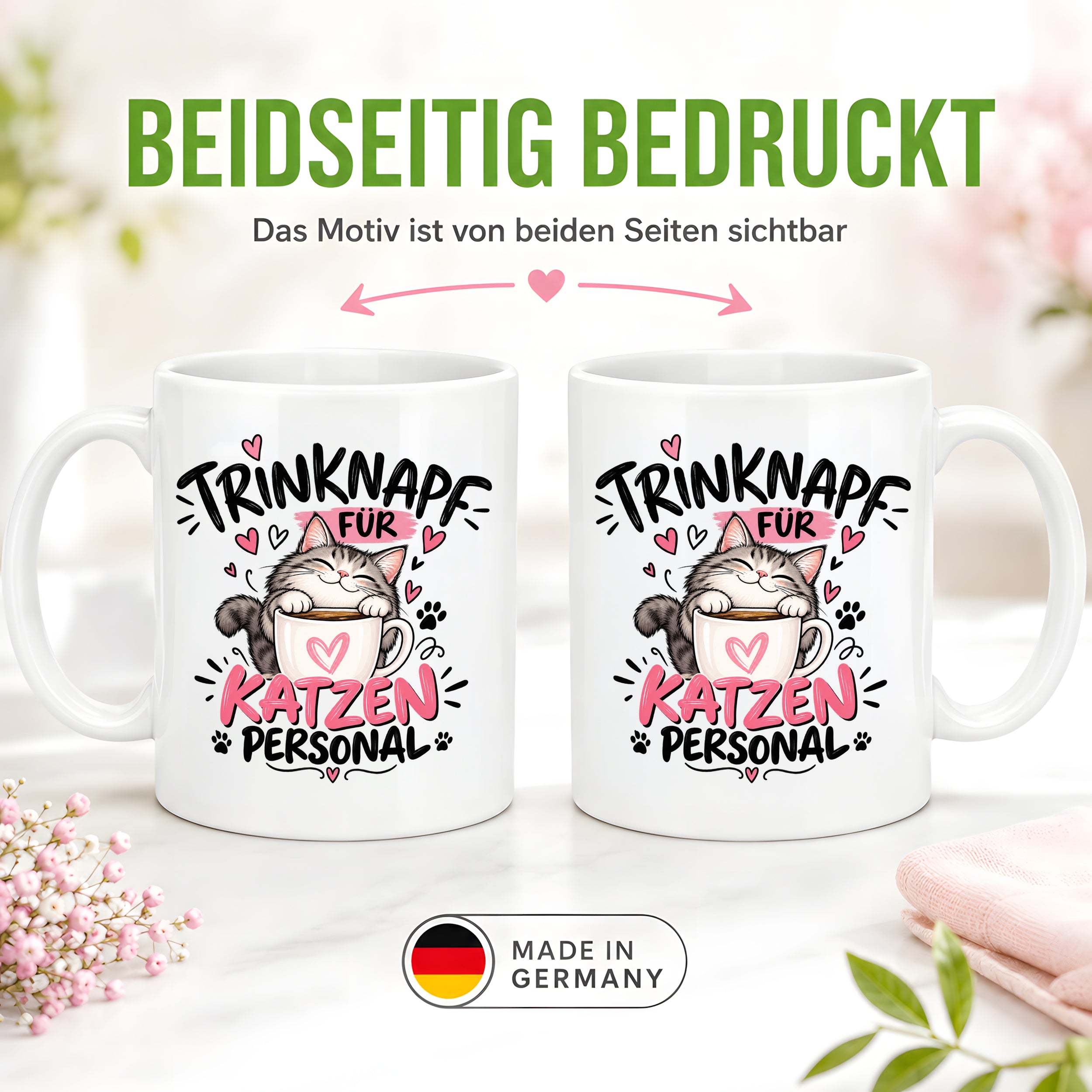 Herzbotschaft Tasse Katzenpersonal Trinknapf Katzen Geschenk 330 ml