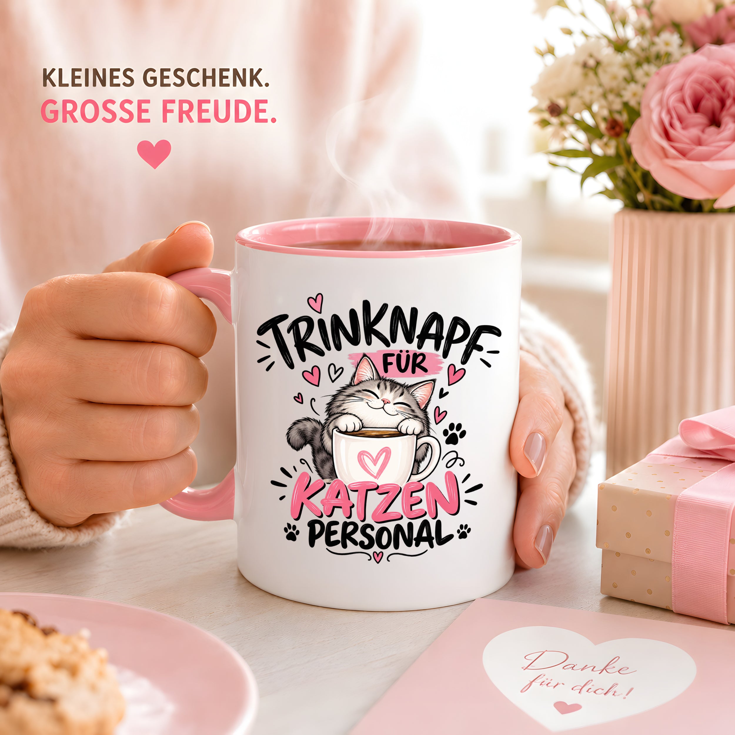 Herzbotschaft Tasse Katzenpersonal Trinknapf Katzen Geschenk 330 ml