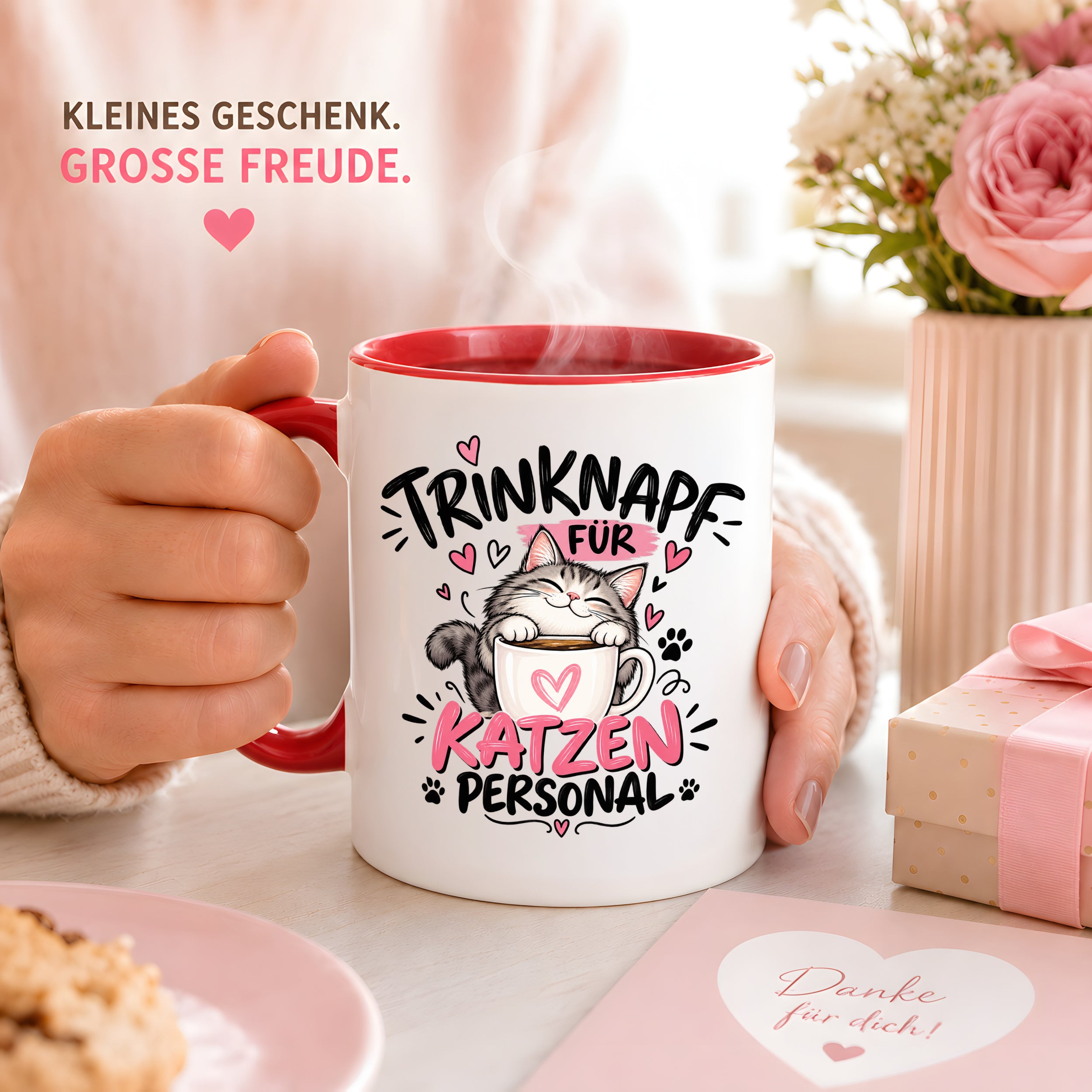 Herzbotschaft Tasse Katzenpersonal Trinknapf Katzen Geschenk 330 ml