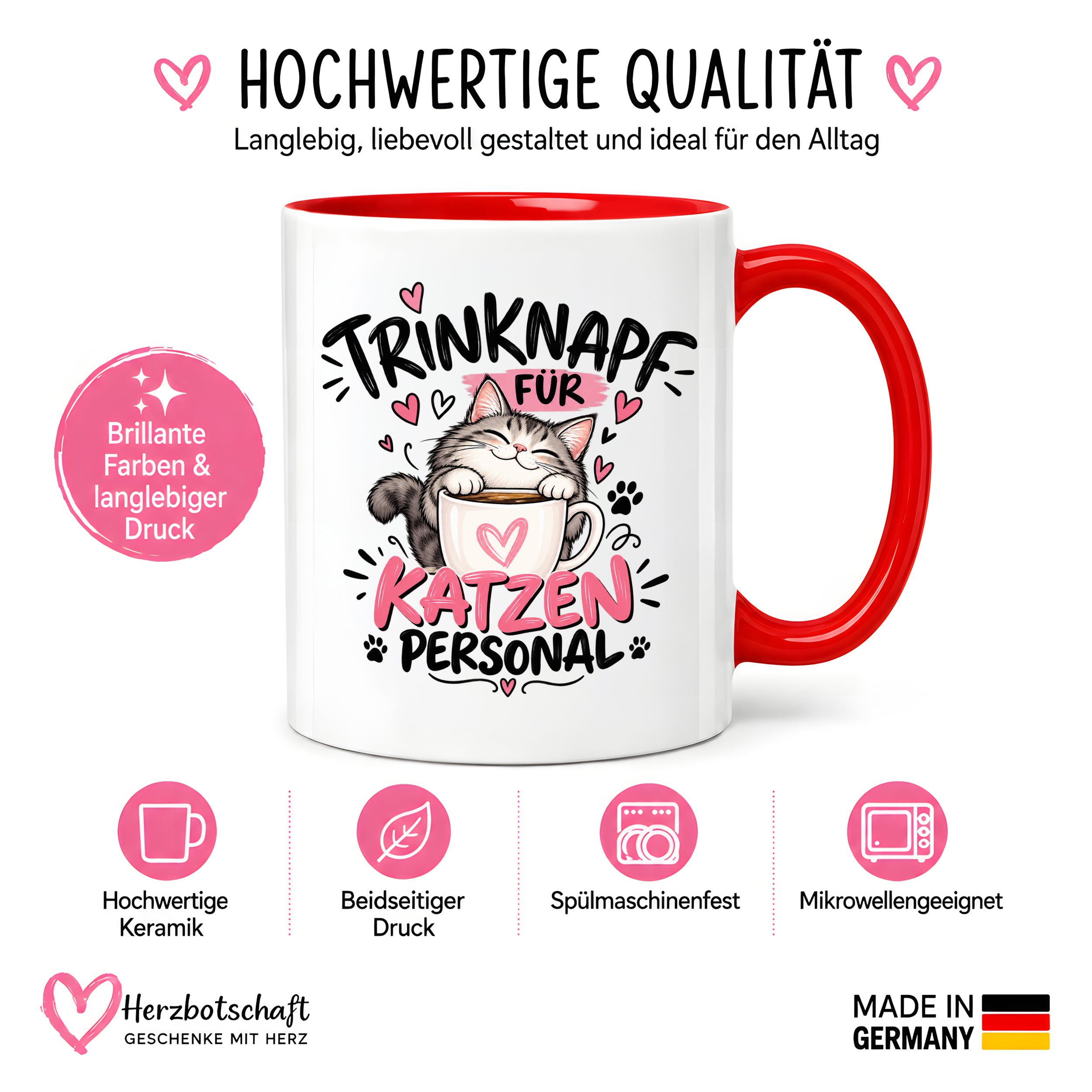 Herzbotschaft Tasse Katzenpersonal Trinknapf Katzen Geschenk 330 ml