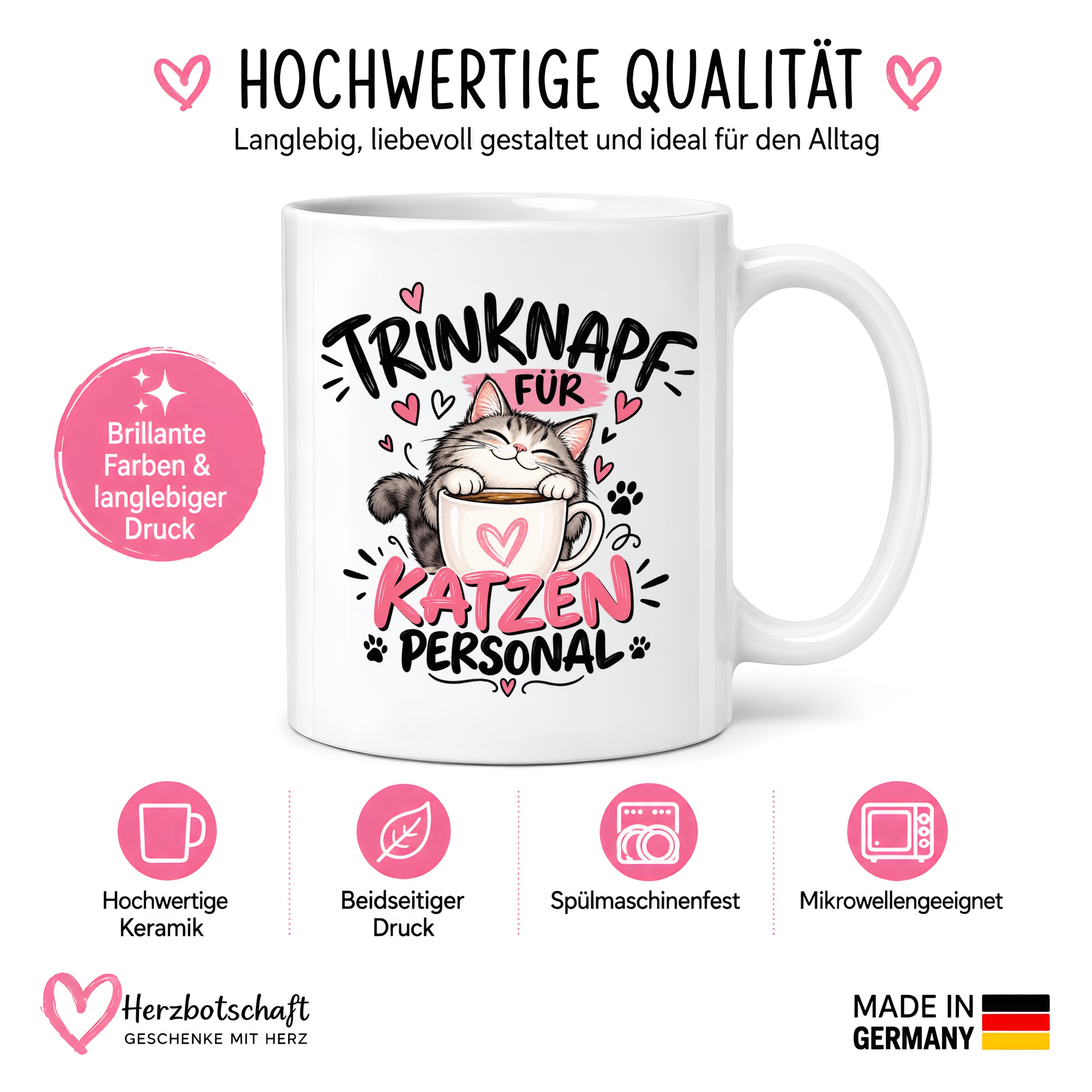Herzbotschaft Tasse Katzenpersonal Trinknapf Katzen Geschenk 330 ml