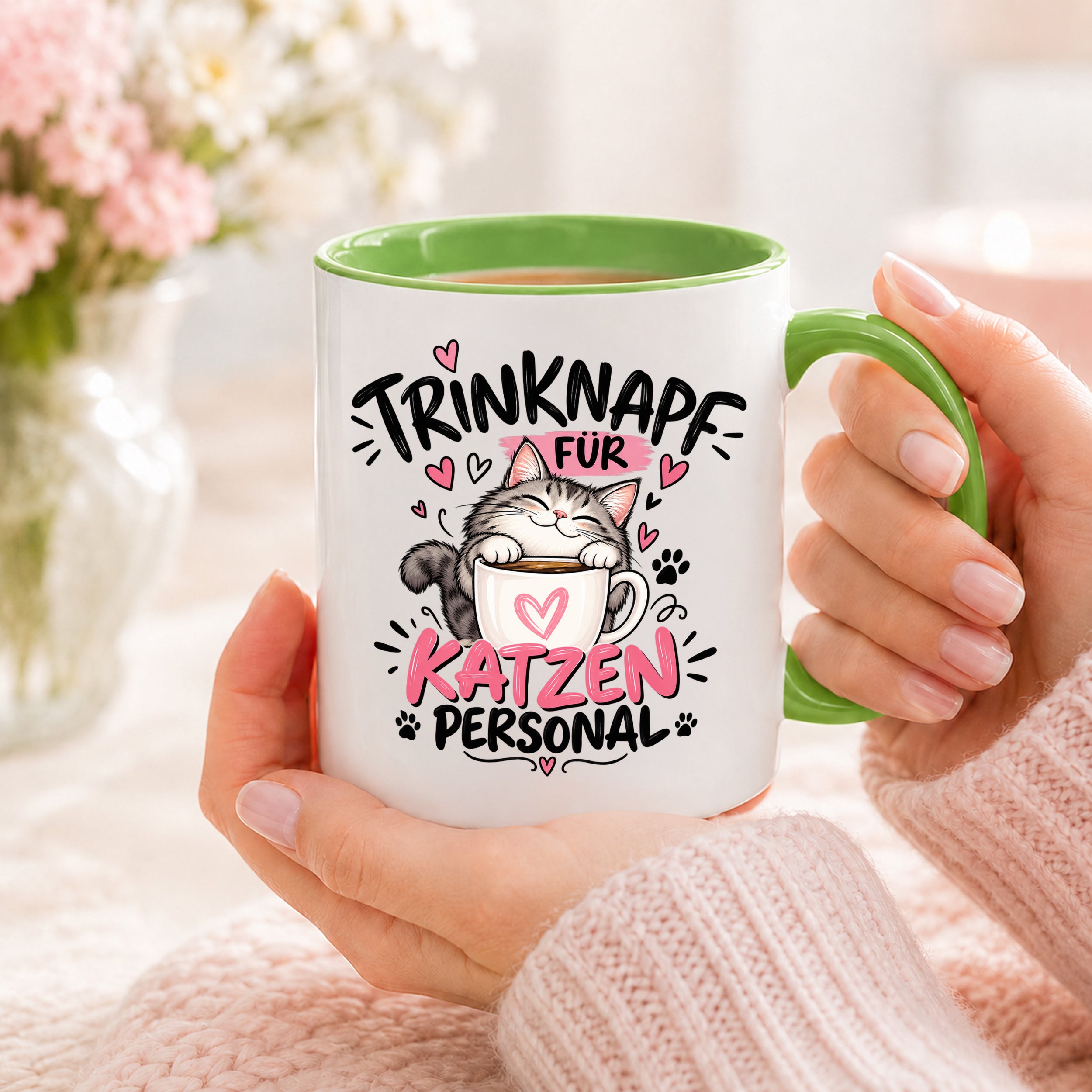 Herzbotschaft Tasse Katzenpersonal Trinknapf Katzen Geschenk 330 ml
