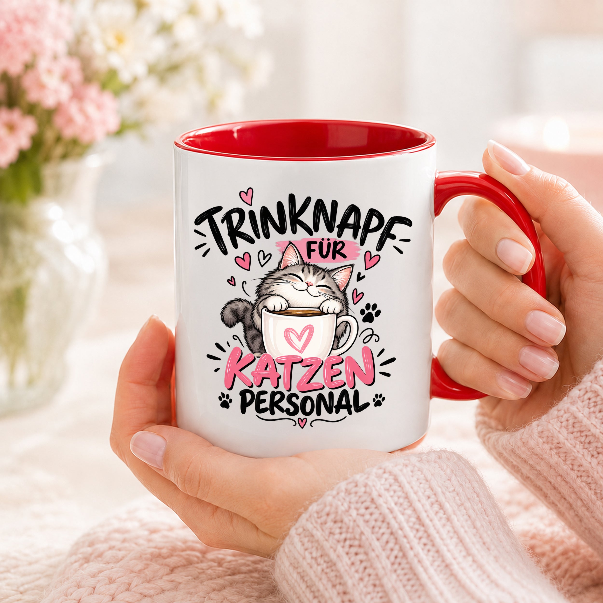 Herzbotschaft Tasse Katzenpersonal Trinknapf Katzen Geschenk 330 ml