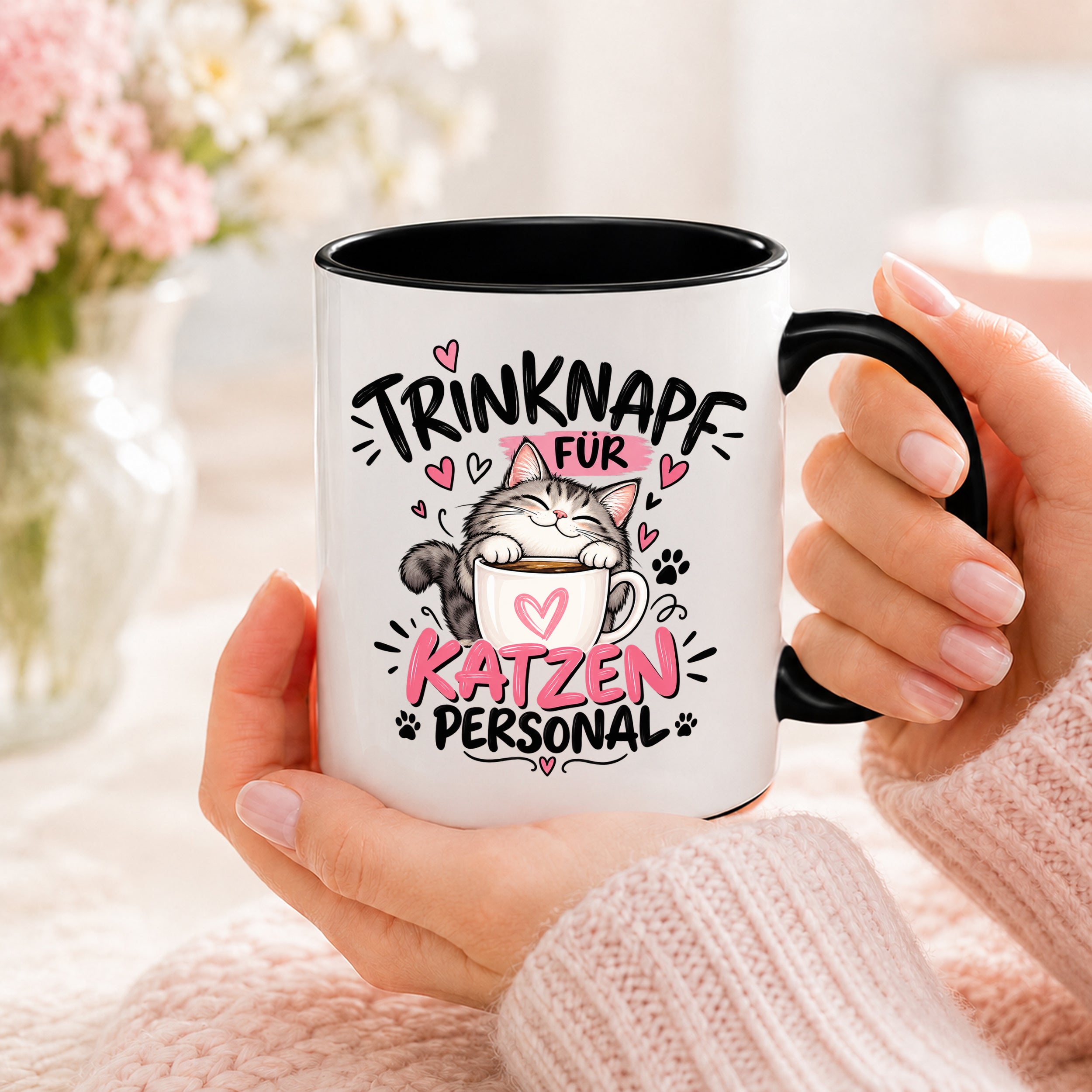 Herzbotschaft Tasse Katzenpersonal Trinknapf Katzen Geschenk 330 ml