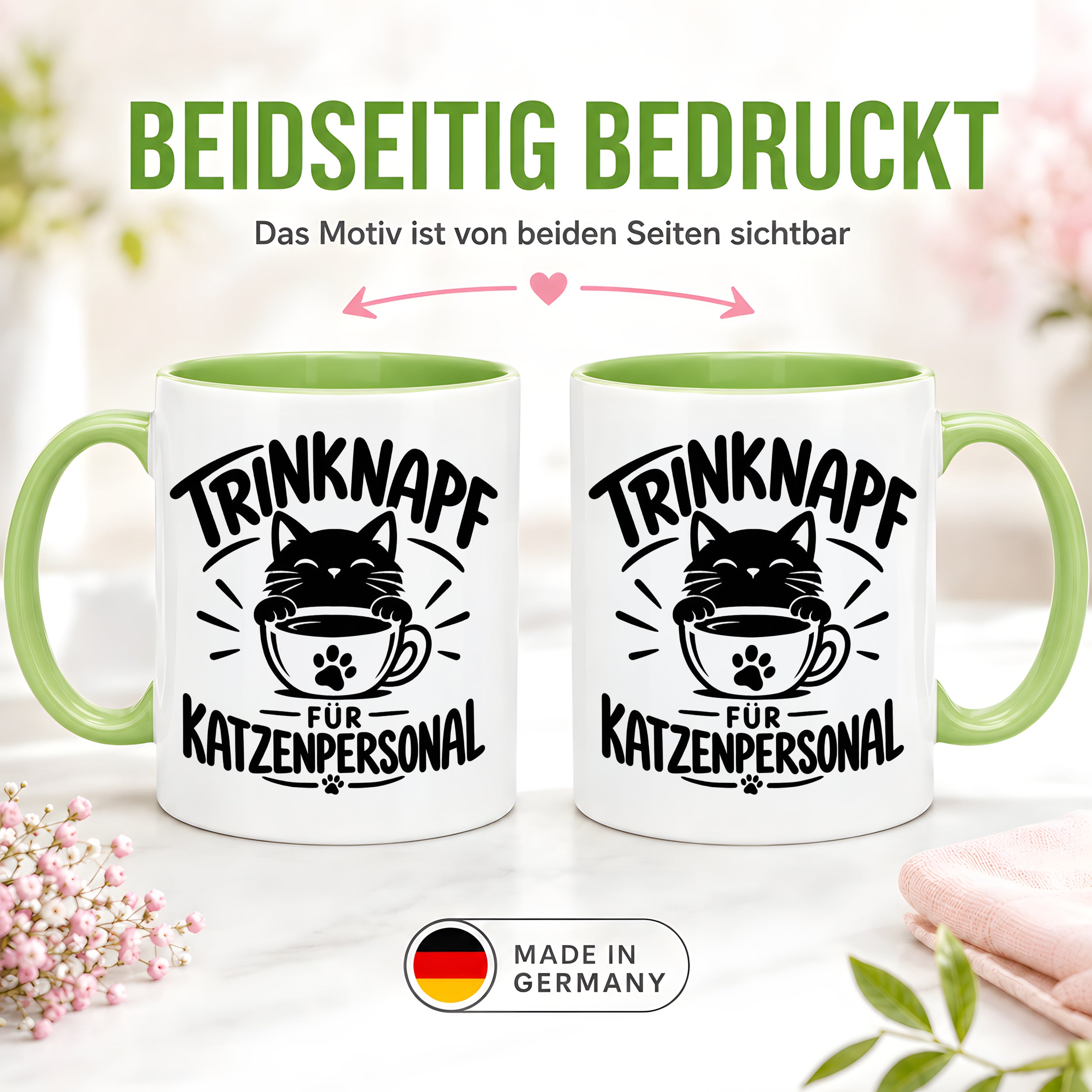 Herzbotschaft Tasse Katzenpersonal Trinknapf Katzen Geschenk 330 ml