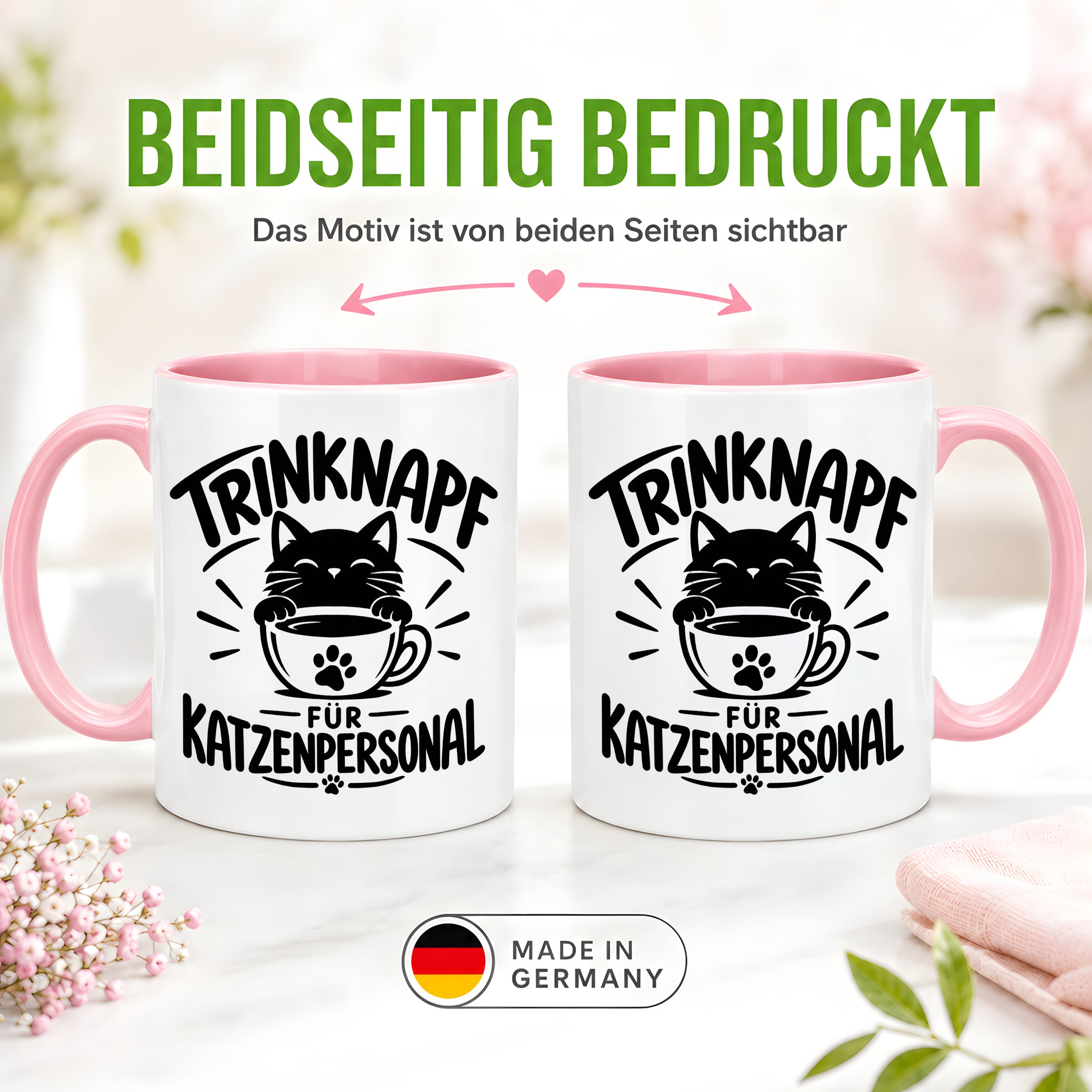 Herzbotschaft Tasse Katzenpersonal Trinknapf Katzen Geschenk 330 ml