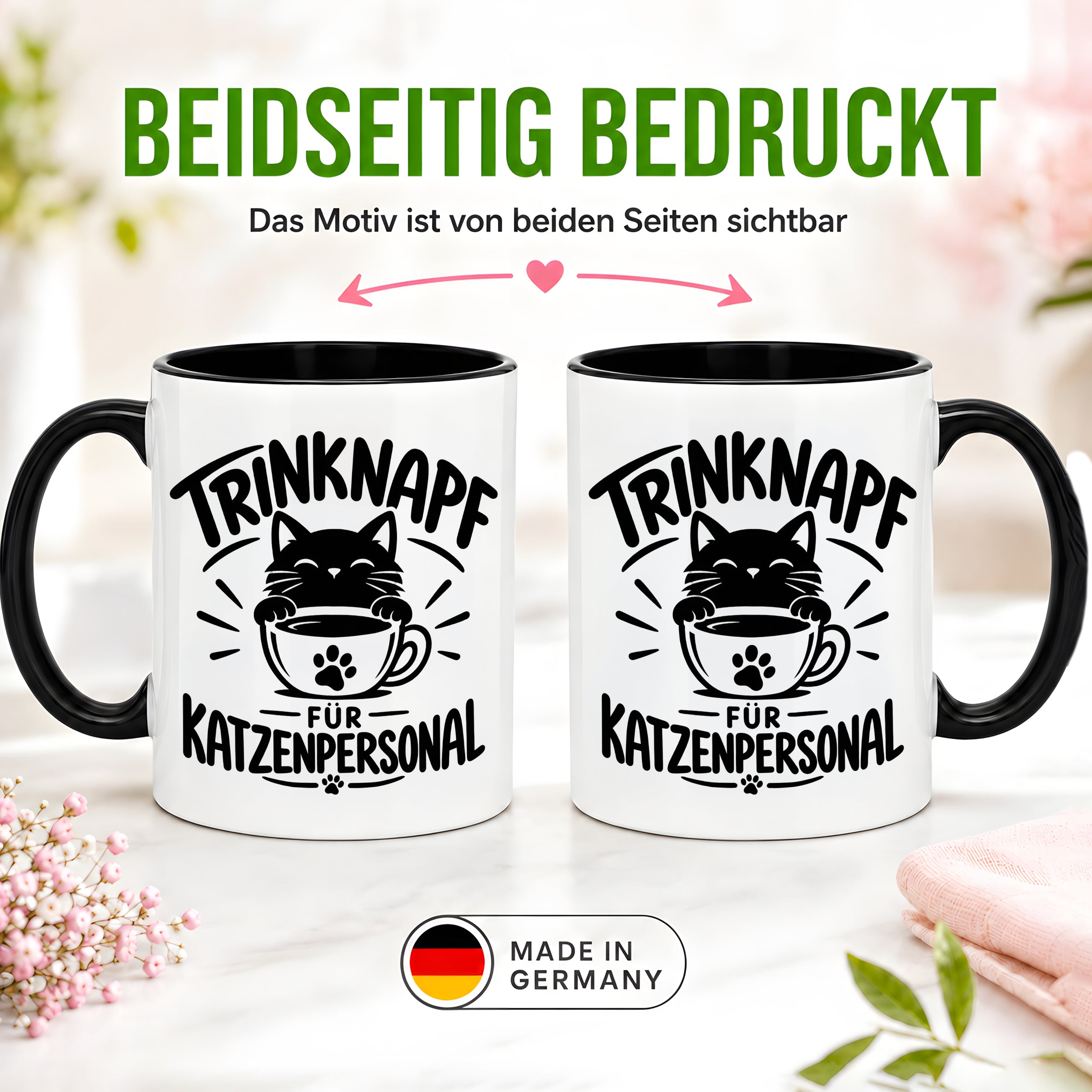 Herzbotschaft Tasse Katzenpersonal Trinknapf Katzen Geschenk 330 ml