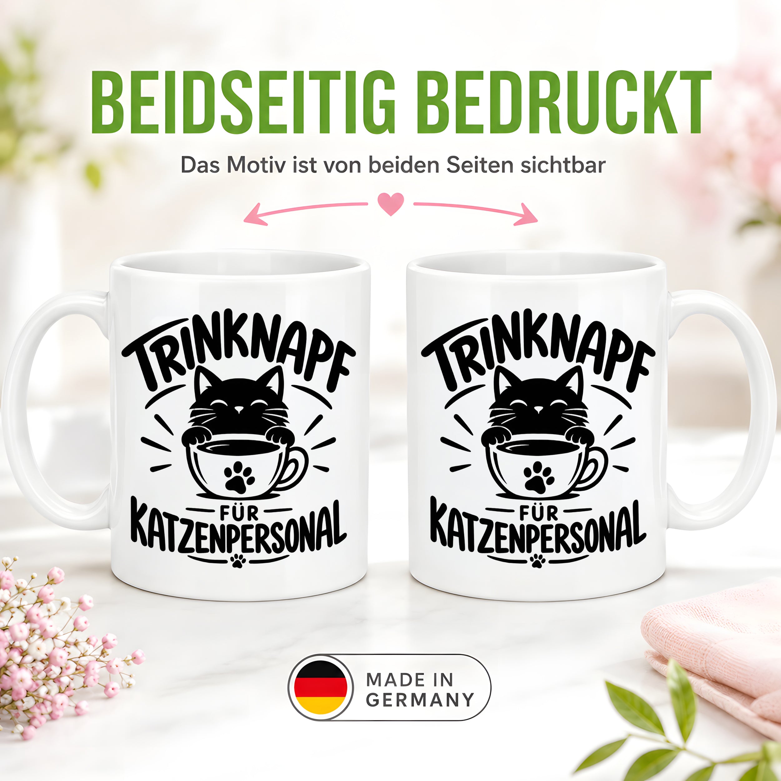 Herzbotschaft Tasse Katzenpersonal Trinknapf Katzen Geschenk 330 ml