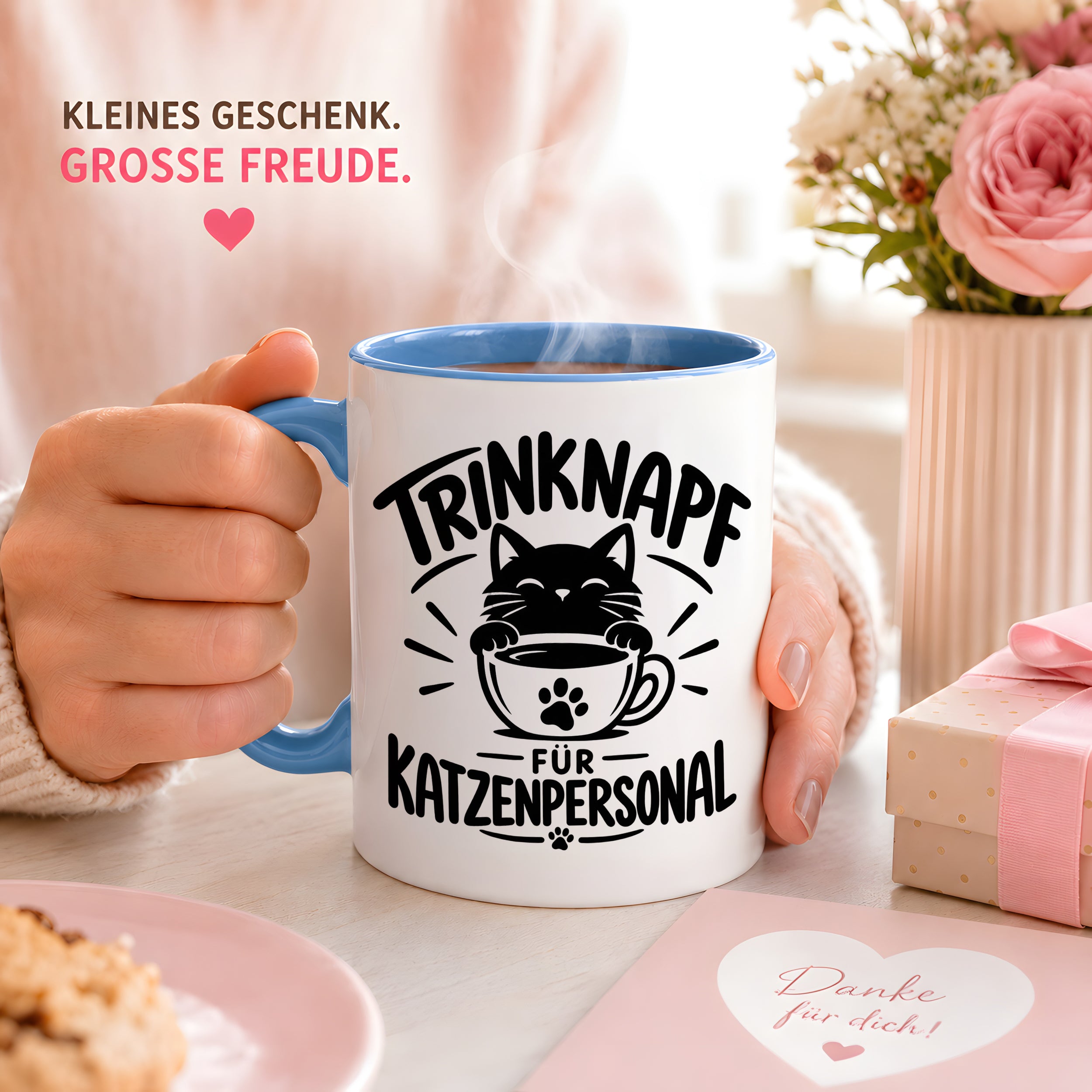 Herzbotschaft Tasse Katzenpersonal Trinknapf Katzen Geschenk 330 ml