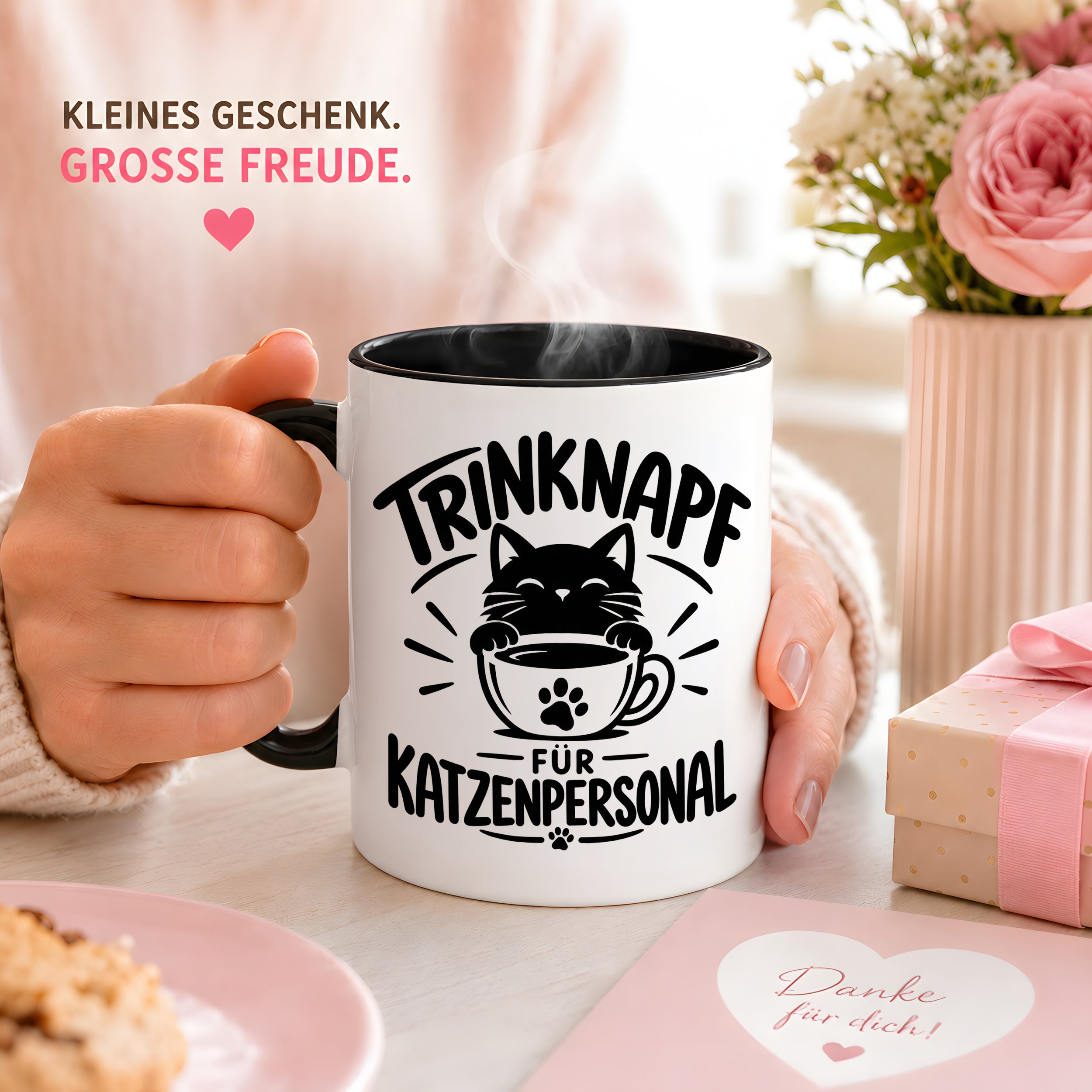Herzbotschaft Tasse Katzenpersonal Trinknapf Katzen Geschenk 330 ml