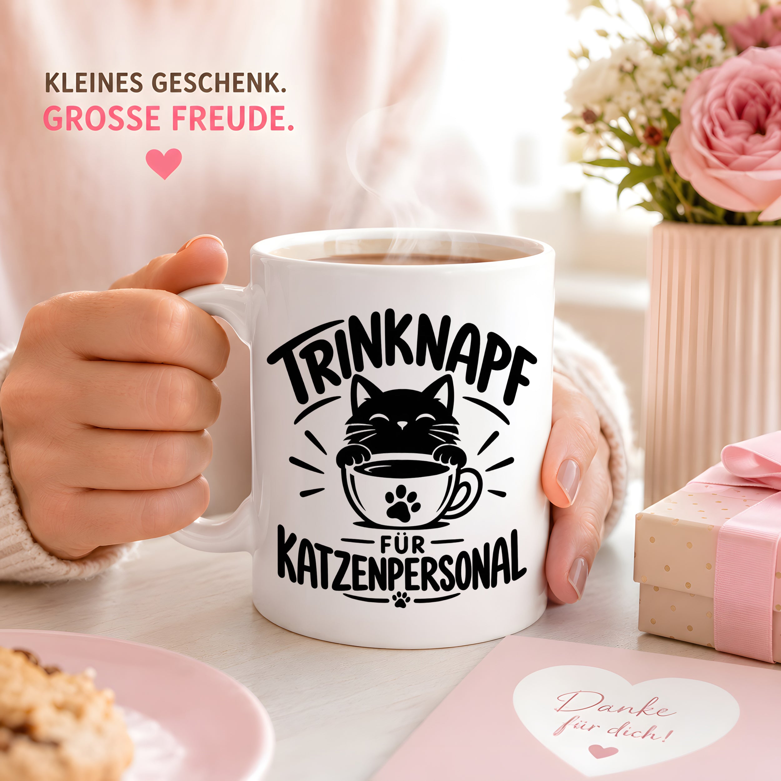 Herzbotschaft Tasse Katzenpersonal Trinknapf Katzen Geschenk 330 ml