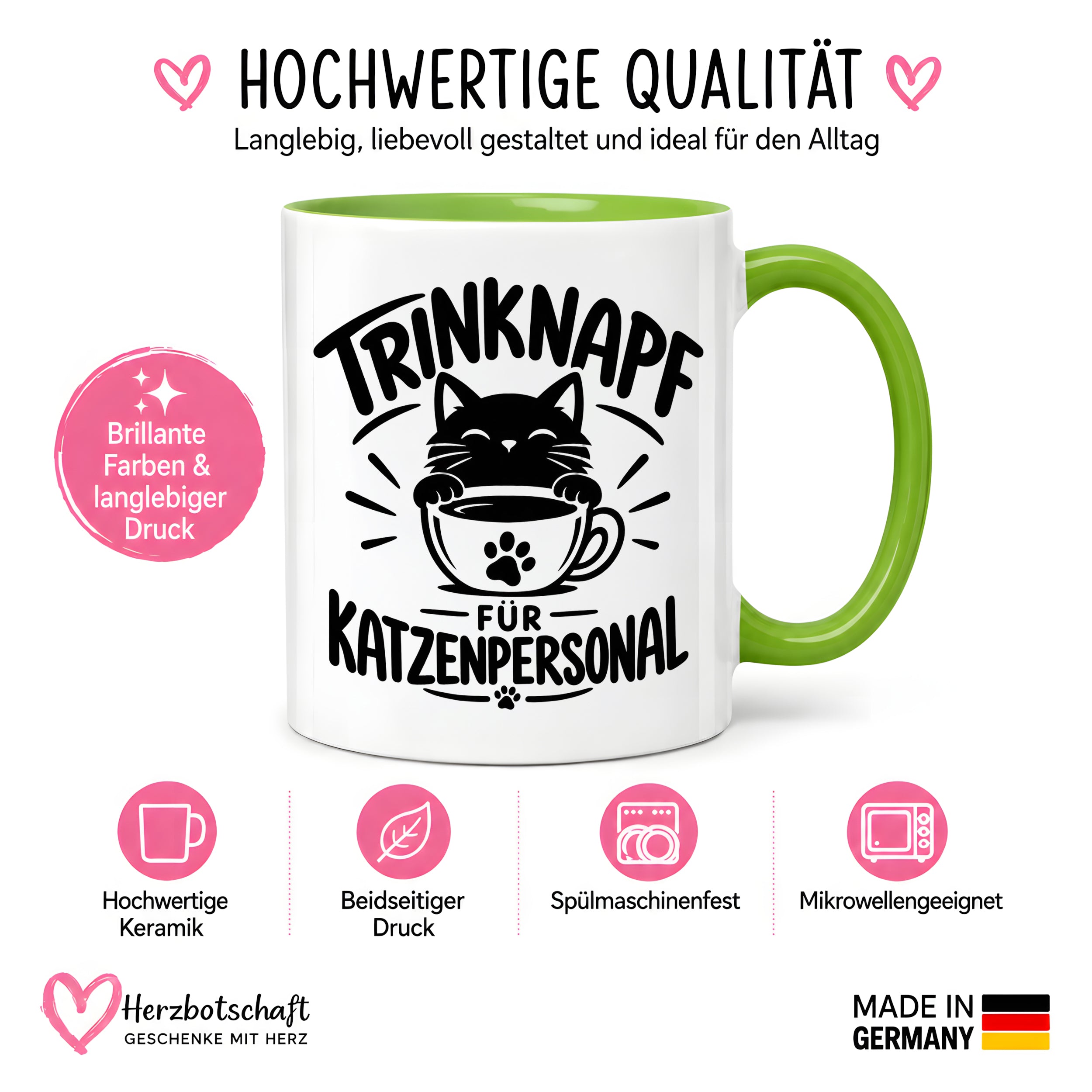 Herzbotschaft Tasse Katzenpersonal Trinknapf Katzen Geschenk 330 ml