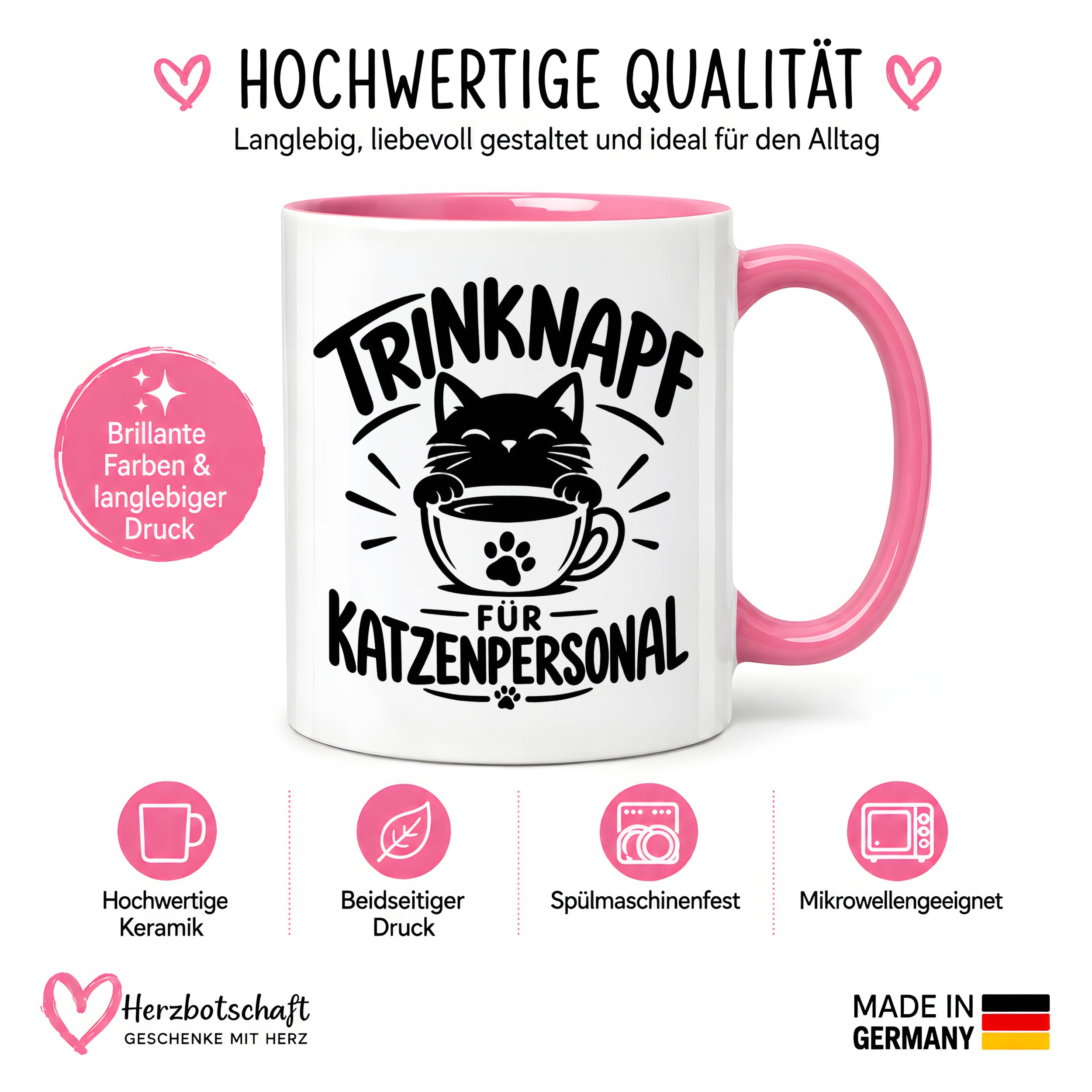 Herzbotschaft Tasse Katzenpersonal Trinknapf Katzen Geschenk 330 ml