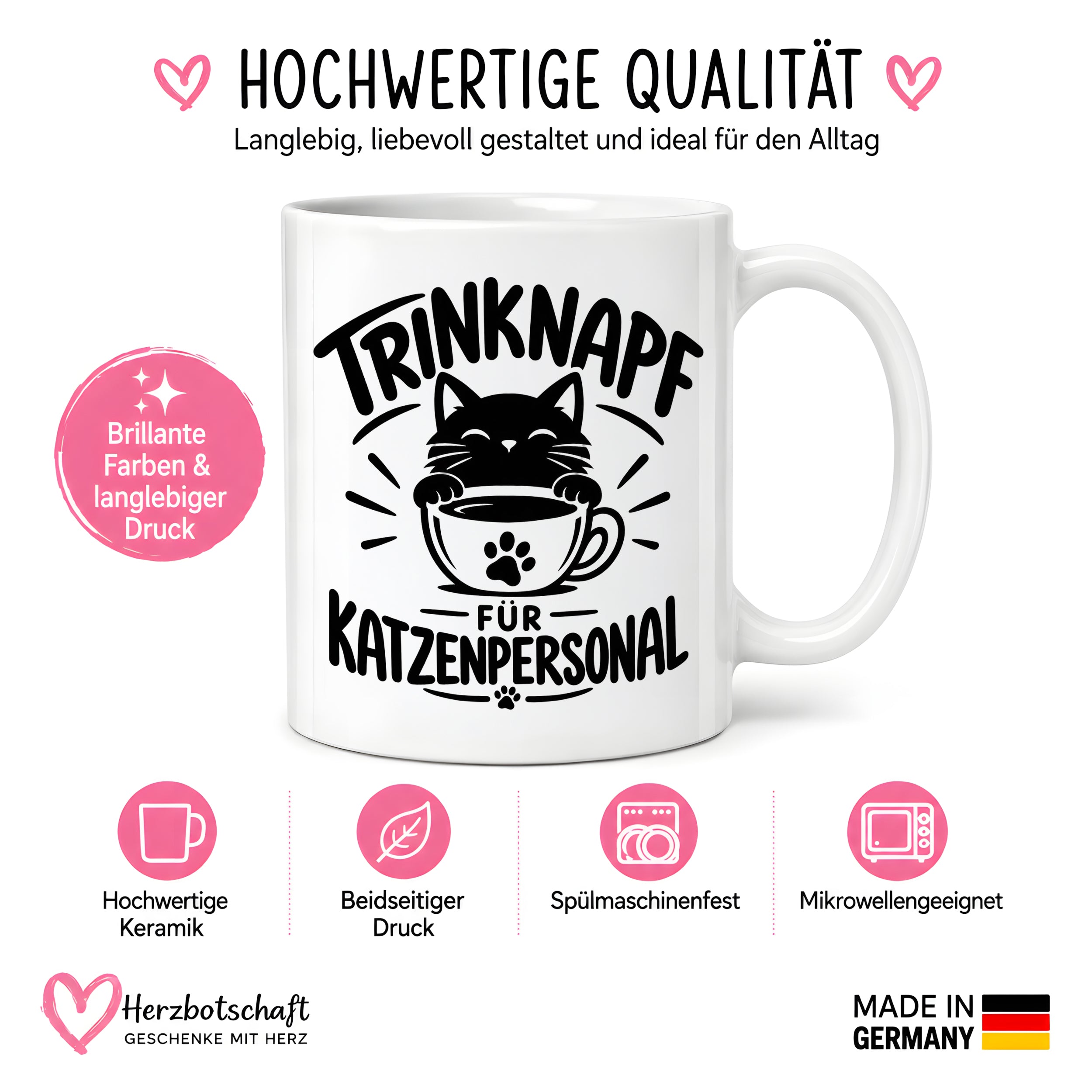 Herzbotschaft Tasse Katzenpersonal Trinknapf Katzen Geschenk 330 ml