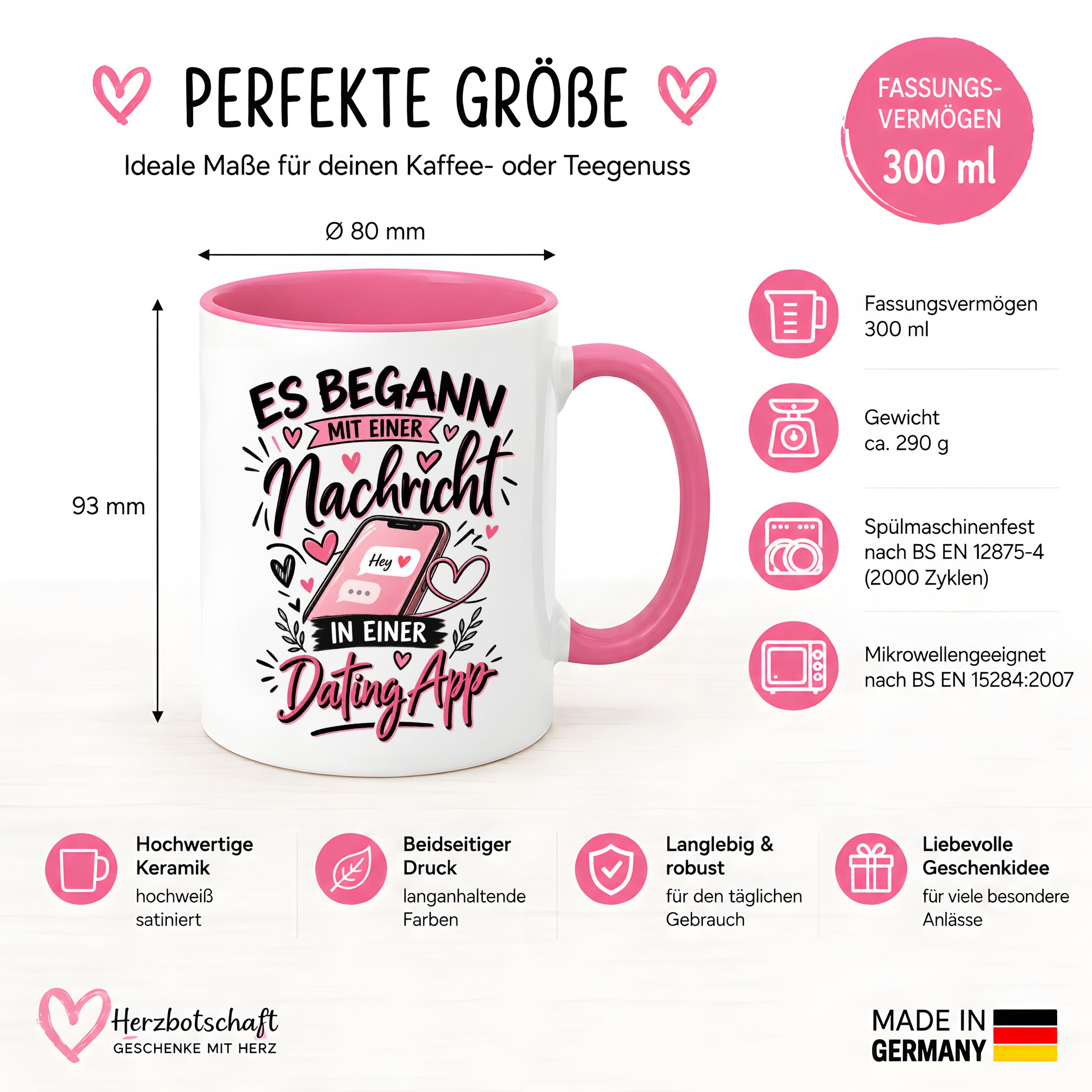 Herzbotschaft Tasse Dating App Liebe Geschenk Partner 330 ml