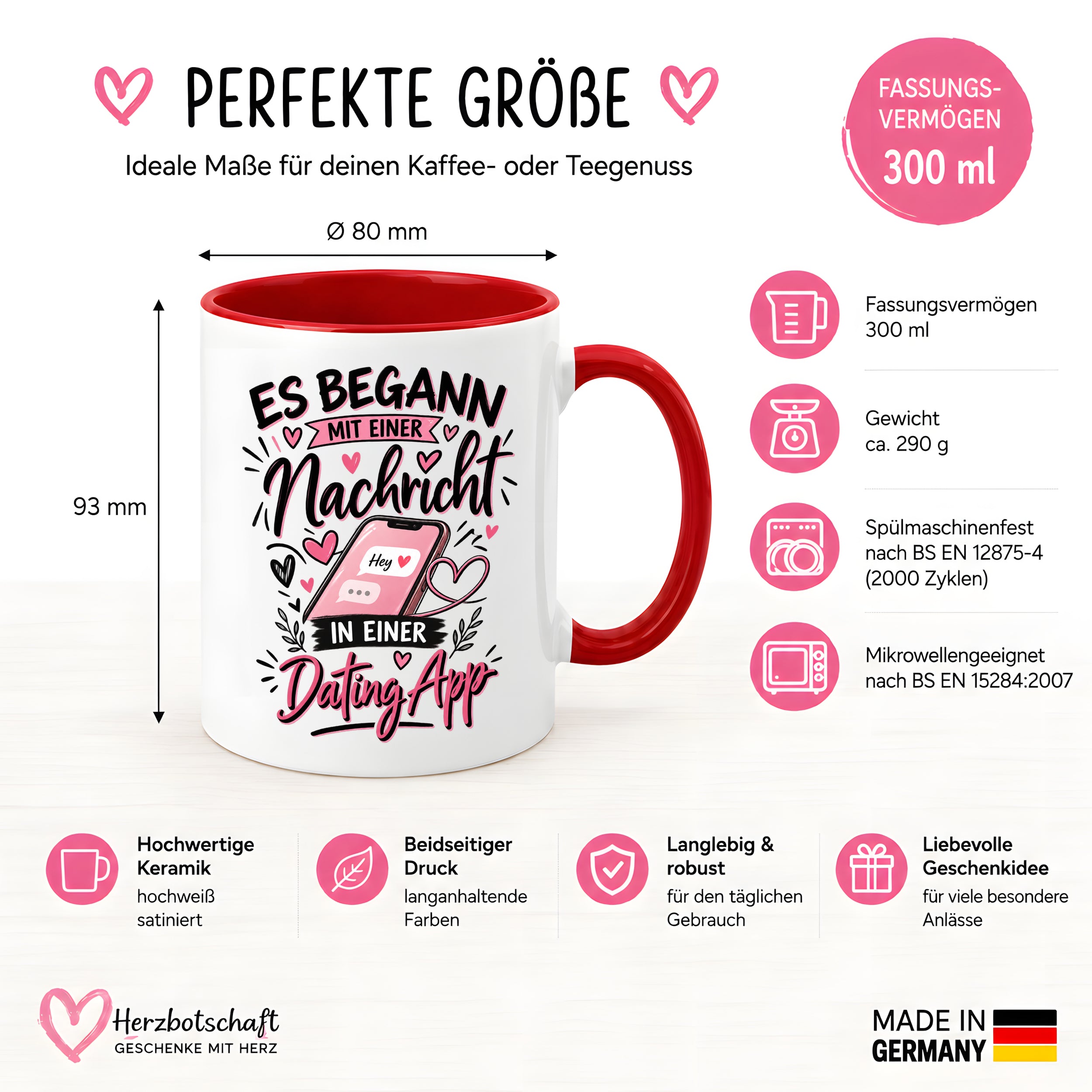 Herzbotschaft Tasse Dating App Liebe Geschenk Partner 330 ml
