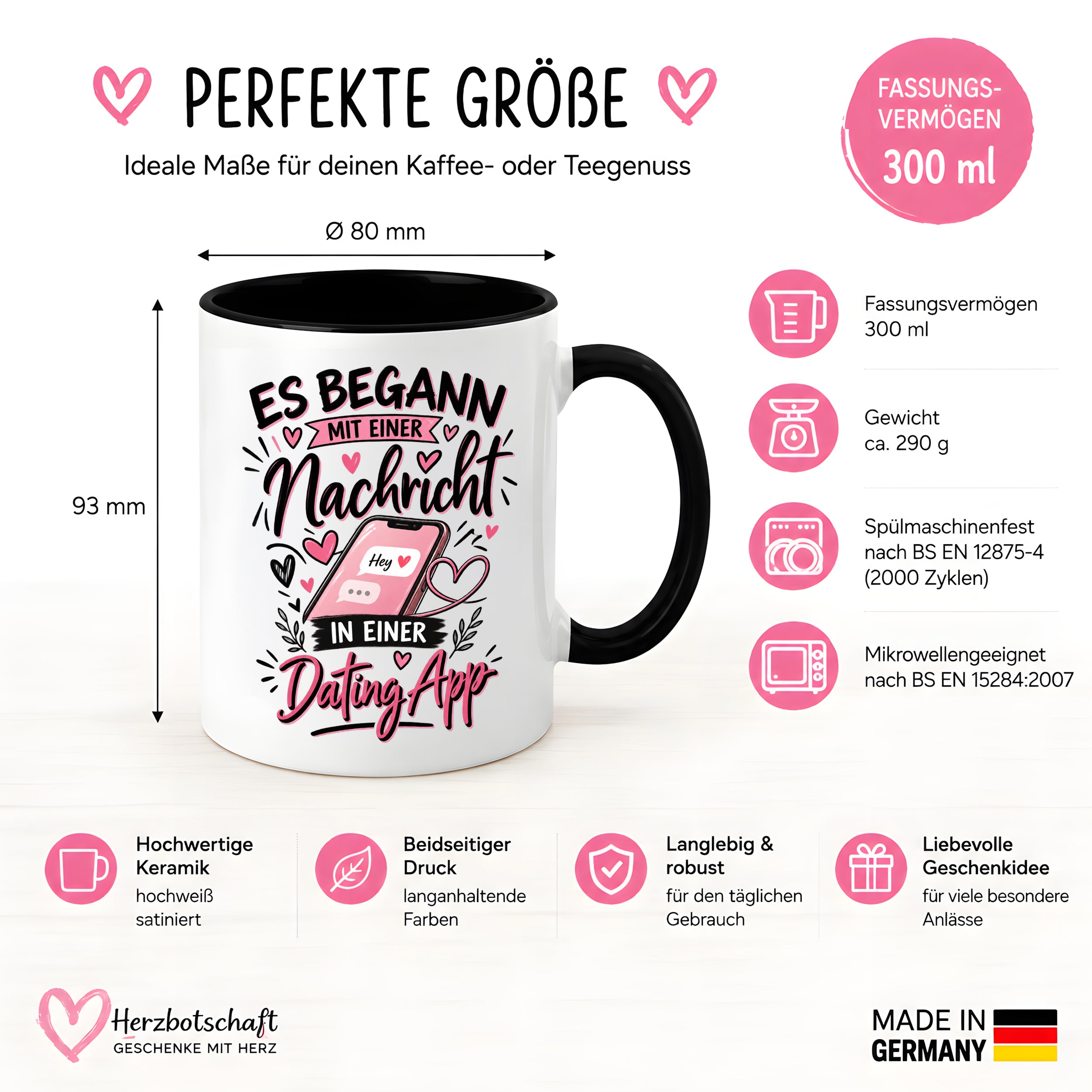 Herzbotschaft Tasse Dating App Liebe Geschenk Partner 330 ml