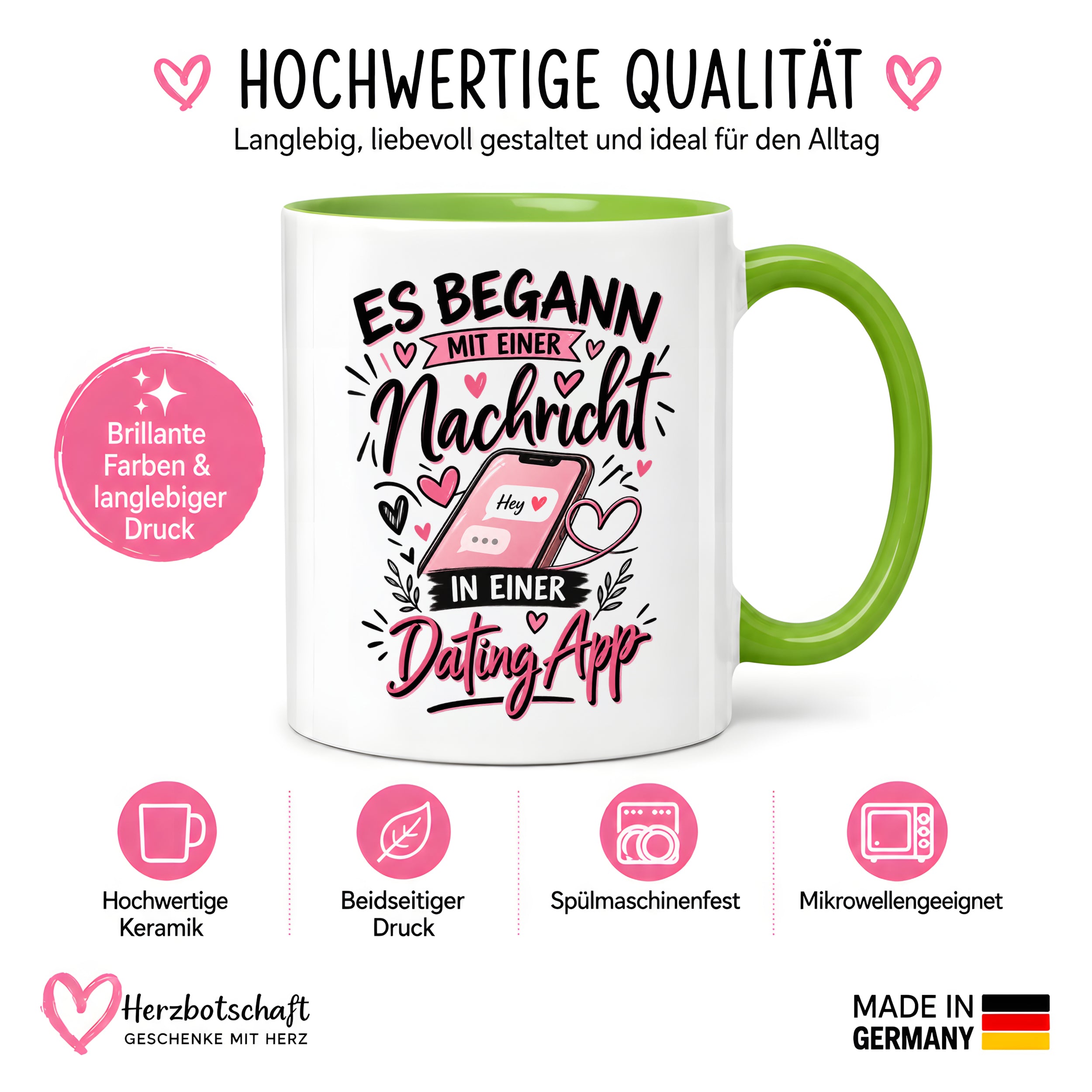 Herzbotschaft Tasse Dating App Liebe Geschenk Partner 330 ml