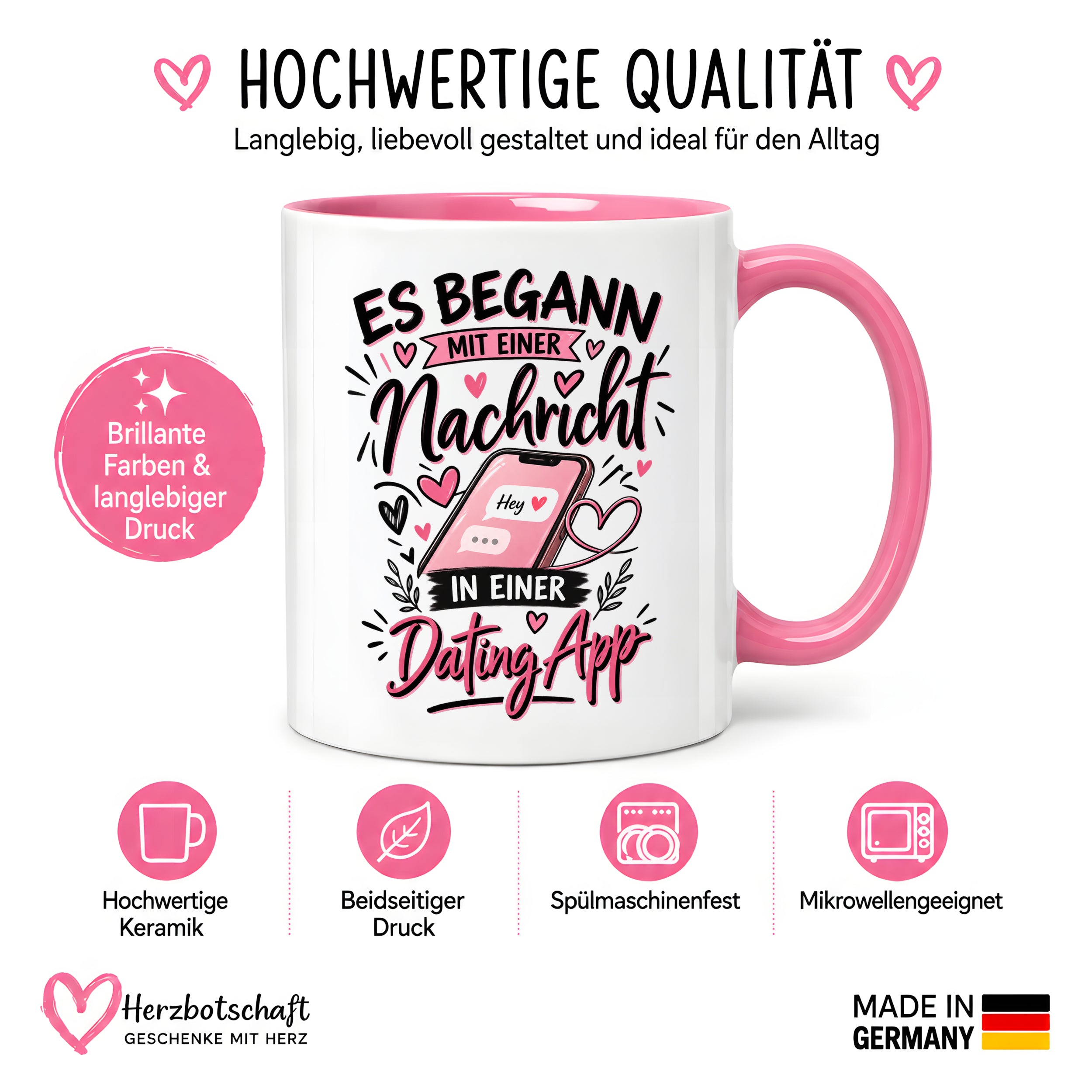 Herzbotschaft Tasse Dating App Liebe Geschenk Partner 330 ml